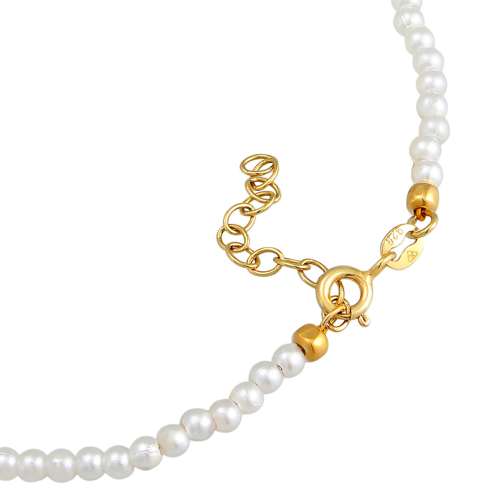 Gold - Elli | Fußkettchen Trend | synth. Perlen | 925er Sterling Silber vergoldet