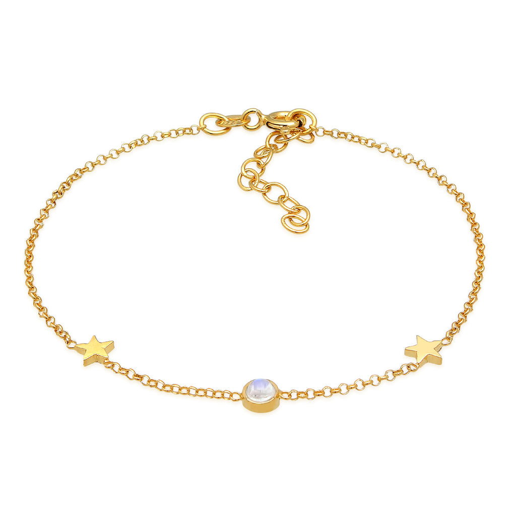 Gold - Elli | Armband Sterne Astro | Mondstein (Weiß) | 925er Sterling Silber Vergoldet