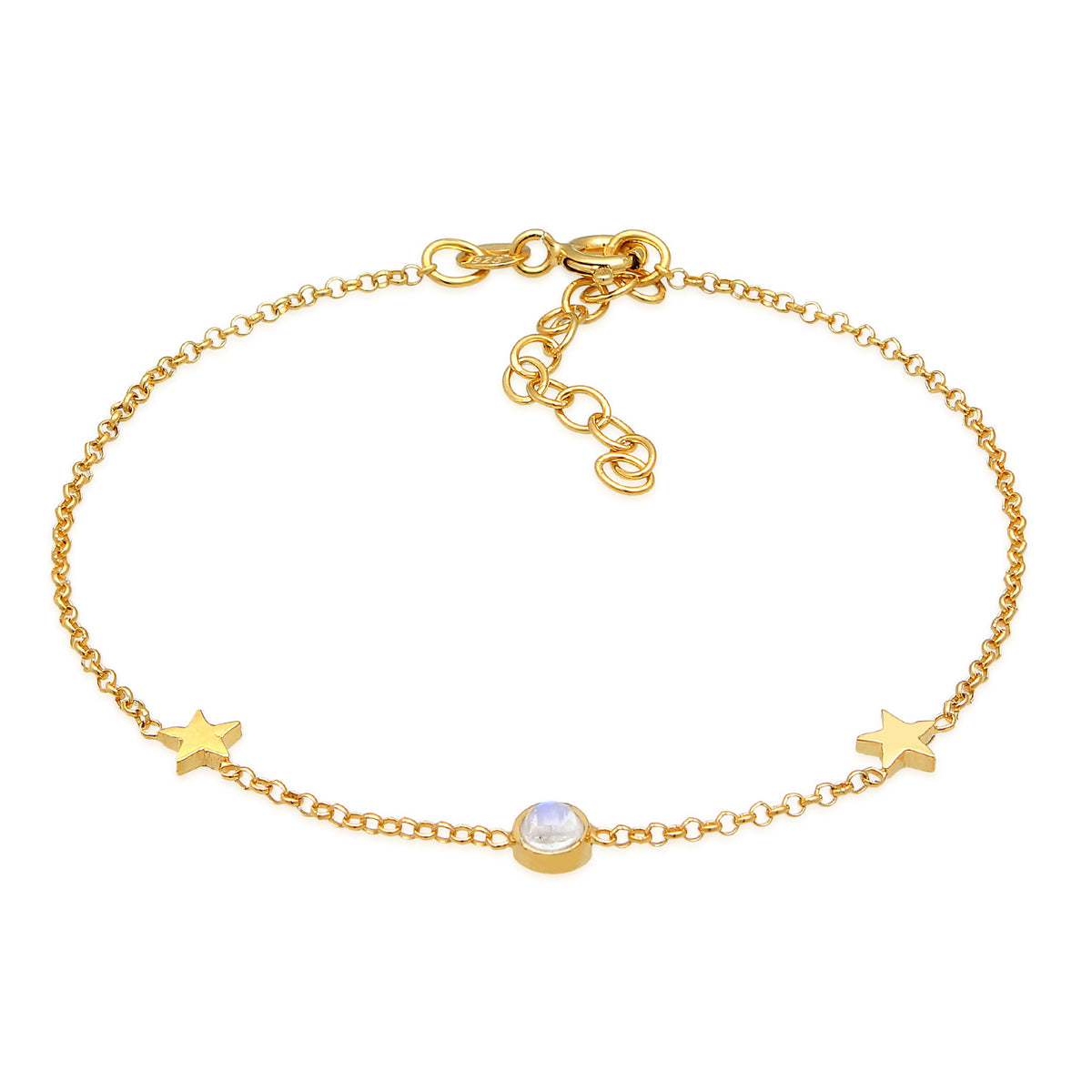Gold - Elli | Armband Sterne Astro | Mondstein (Weiß) | 925er Sterling Silber Vergoldet