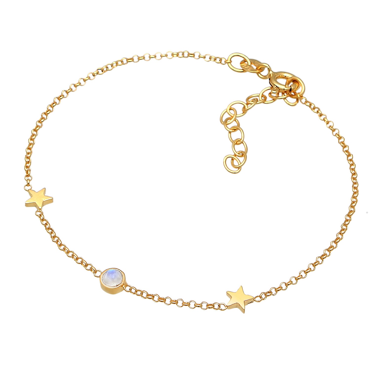 Gold - Elli | Armband Sterne Astro | Mondstein (Weiß) | 925er Sterling Silber Vergoldet
