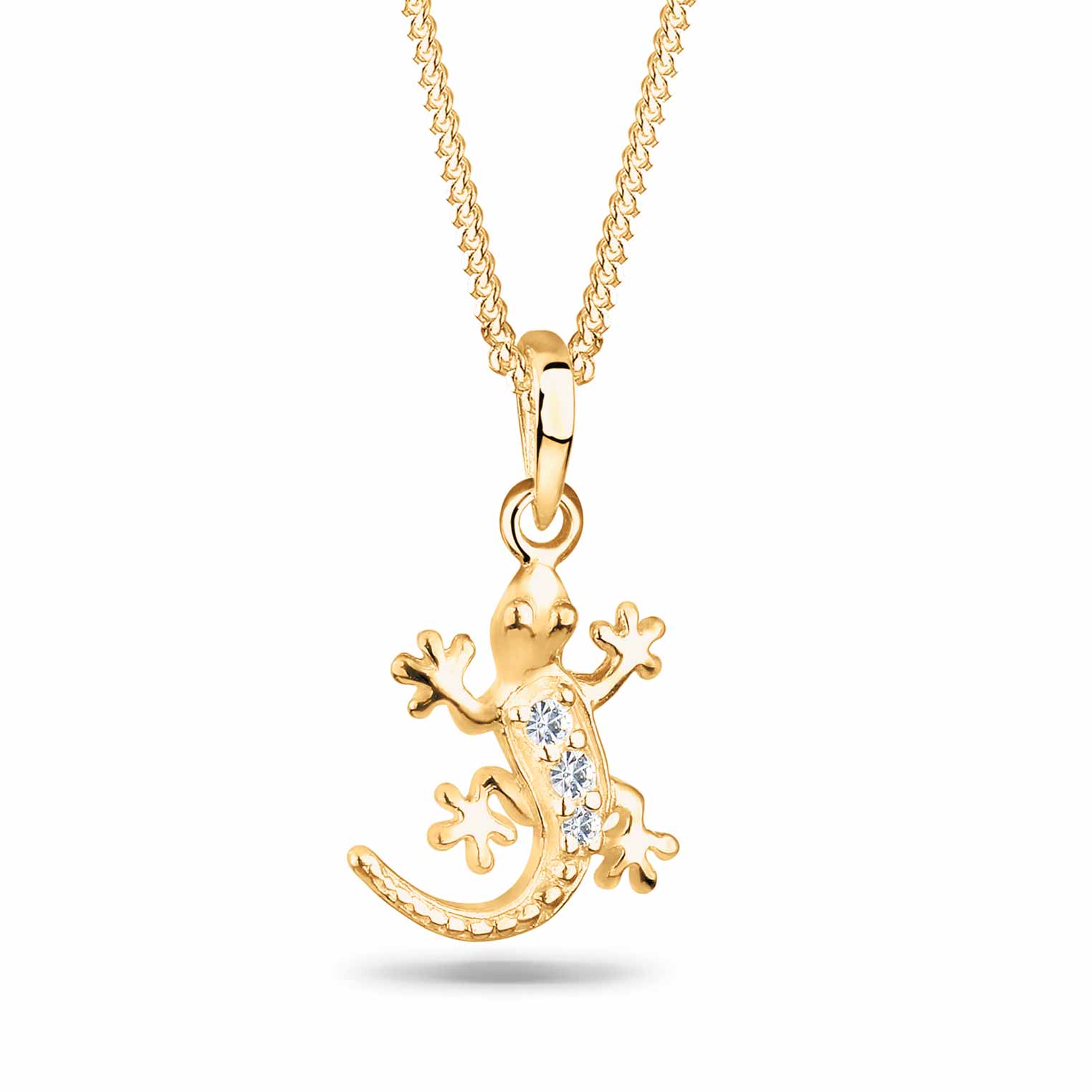 Gold - Elli | Halskette Gecko Anhänger | Kristalle (Weiß) | 925er Sterling Silber vergoldet
