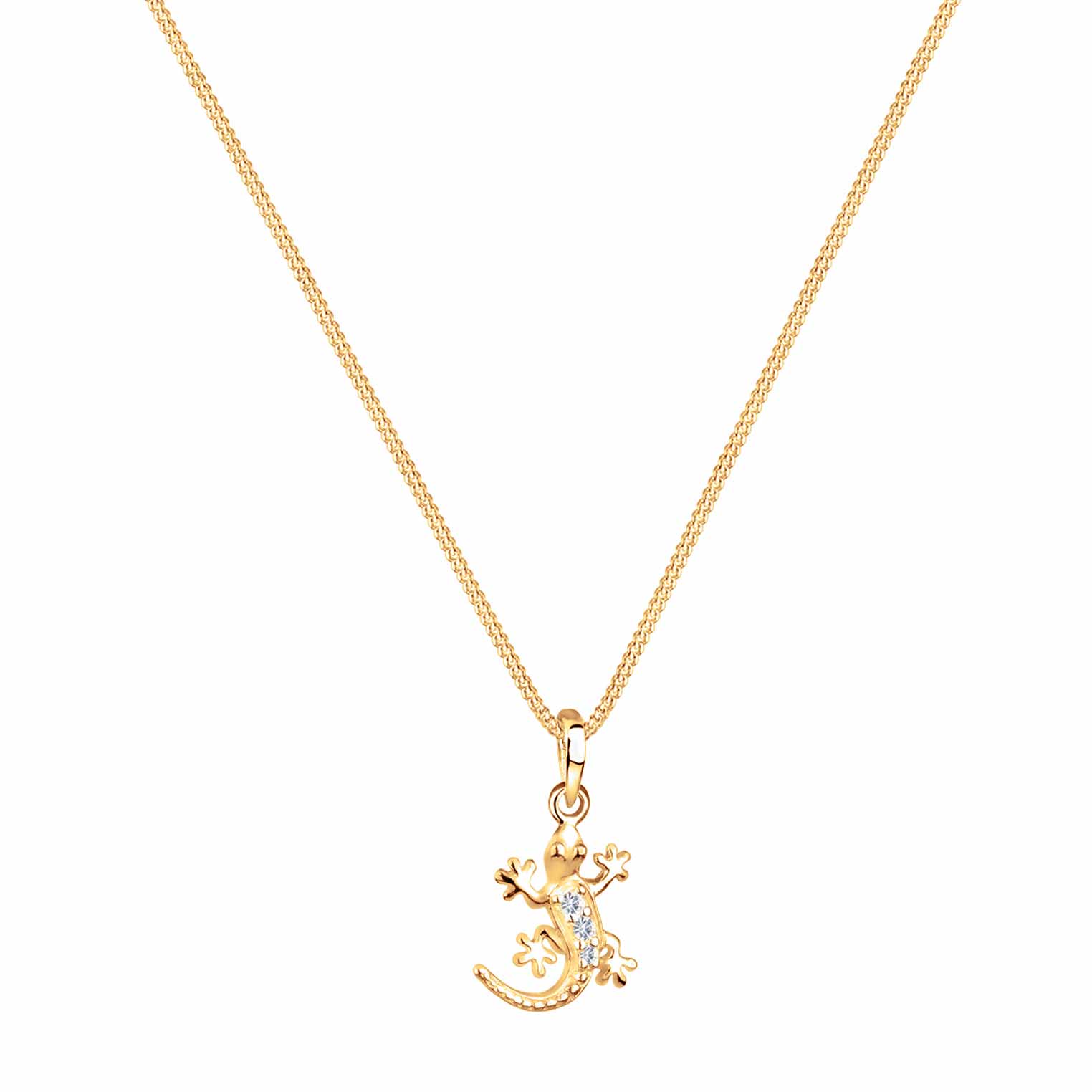 Gold - Elli | Halskette Gecko Anhänger | Mit Kristallen von Swarovski® (Weiß) | 925er Sterling Silber vergoldet