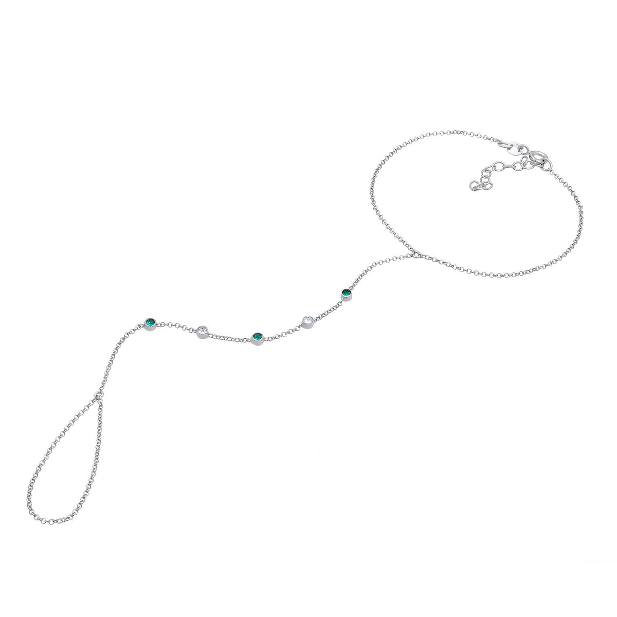 Silber - Elli | Armband Handchain | Kristalle (Grün) | 925er Sterling Silber