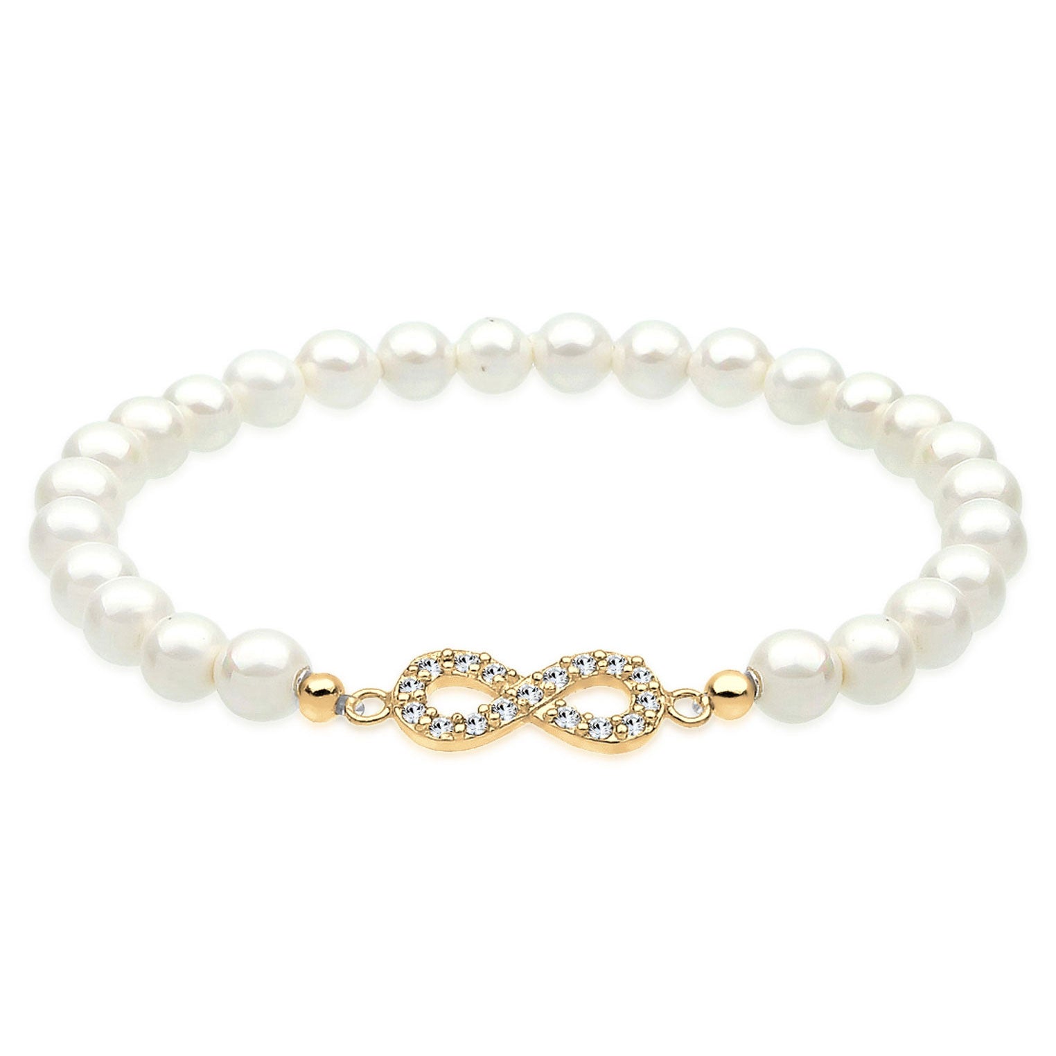 Gold - Elli | Armband Infinity | Perle, Kristall (Weiß) | 925er Sterling Silber Vergoldet