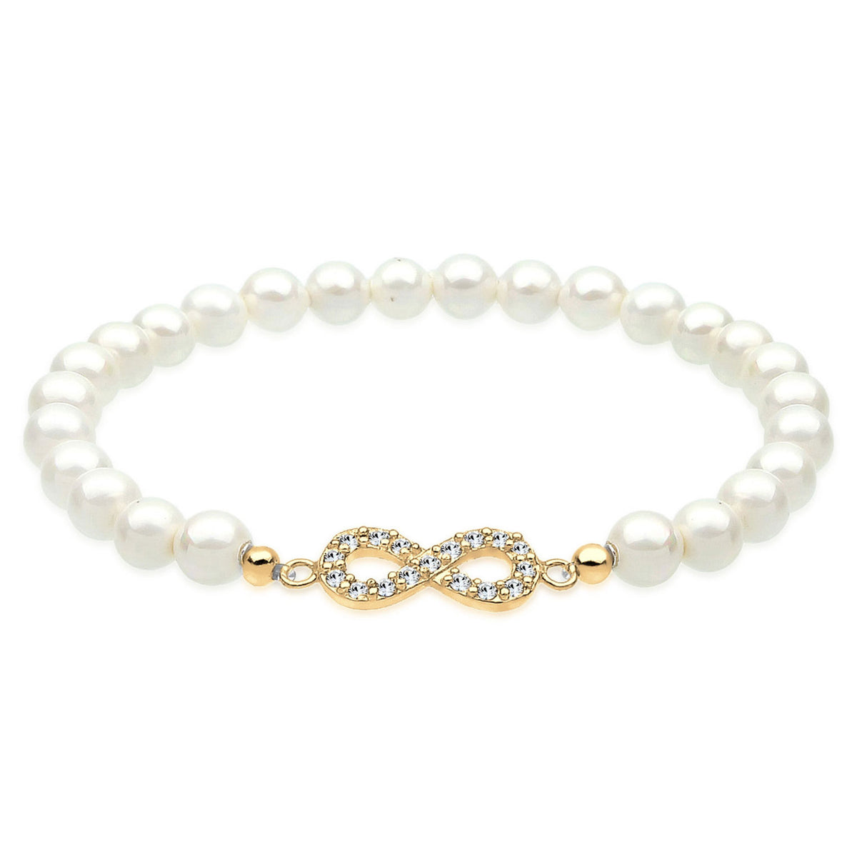 Gold - Elli | Armband Infinity | Perle, Kristall (Weiß) | 925er Sterling Silber Vergoldet