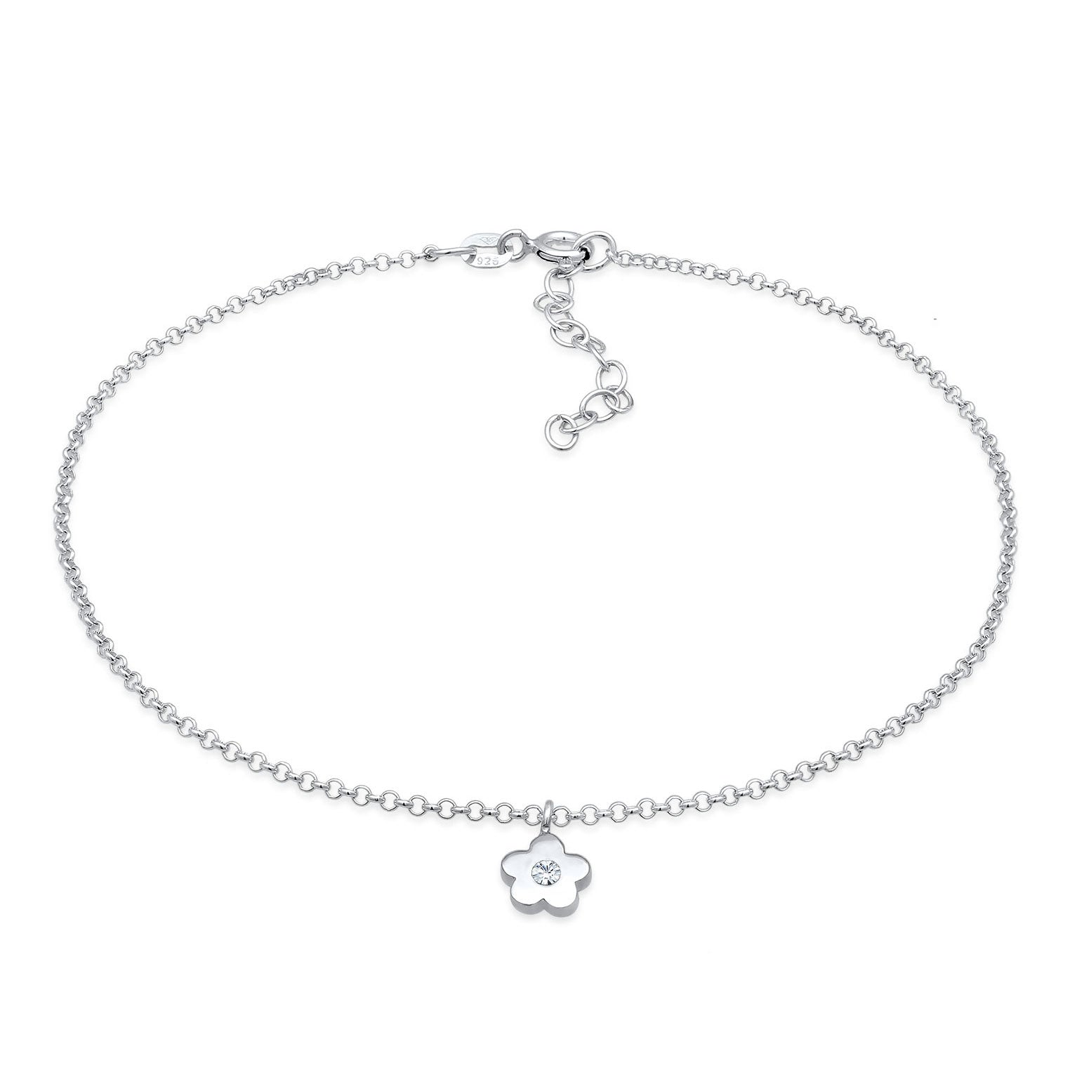 Silber - Elli | Fußkettchen Blume | Mit Kristallen von Swarovski® (Weiß) | 925er Sterling Silber