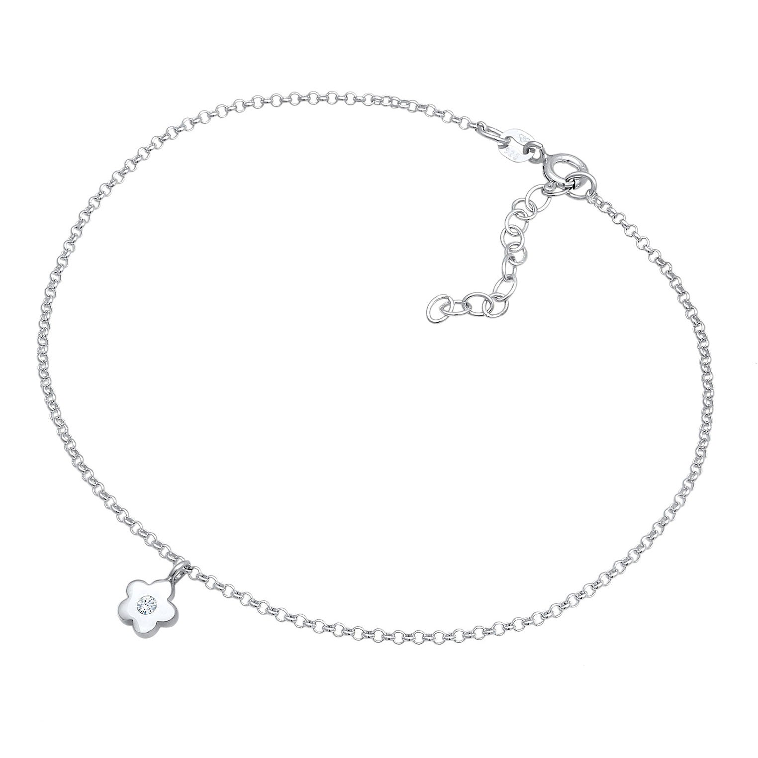 Silber - Elli | Fußkettchen Blume | Mit Kristallen von Swarovski® (Weiß) | 925er Sterling Silber