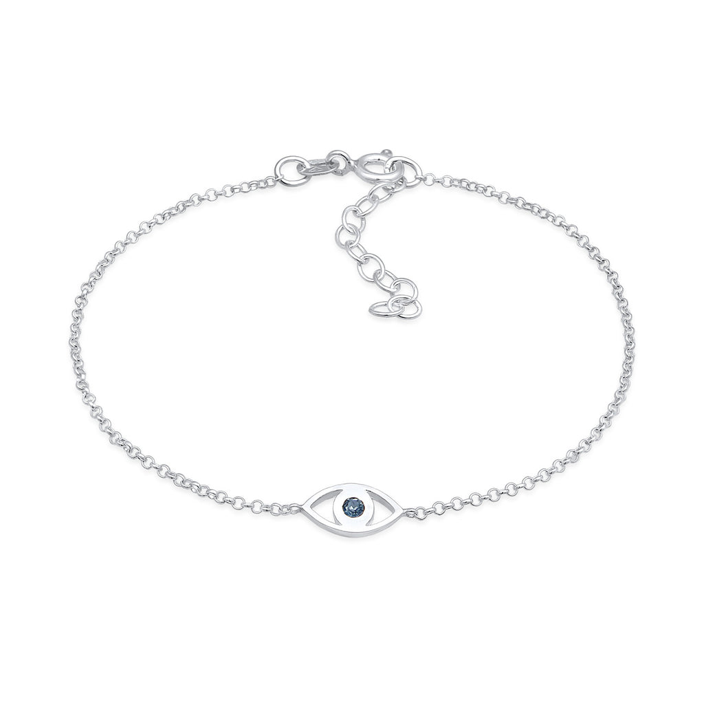 Silber - Elli | Fußkettchen Evil Eye | Kristall (Blau) | 925er Sterling Silber