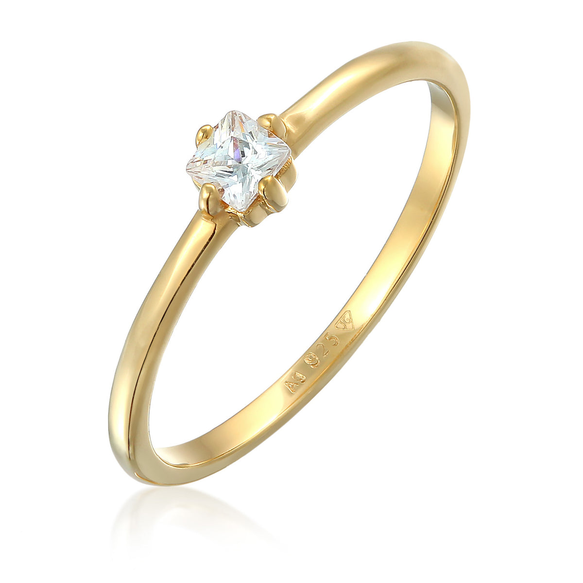 Gold - Elli | Solitär-Ring | Zirkonia Kristall (Weiß) | 925 Sterling Silber vergoldet