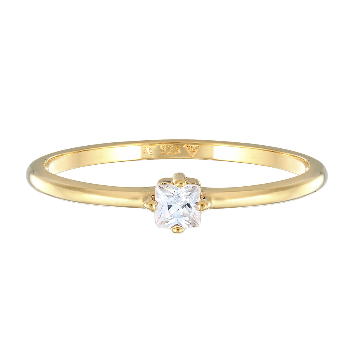 Gold - Elli | Solitär-Ring | Zirkonia Kristall (Weiß) | 925 Sterling Silber vergoldet