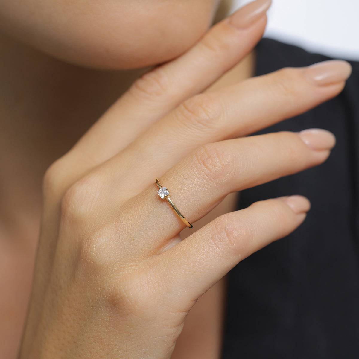 Gold - Elli | Solitär-Ring | Zirkonia Kristall (Weiß) | 925 Sterling Silber vergoldet