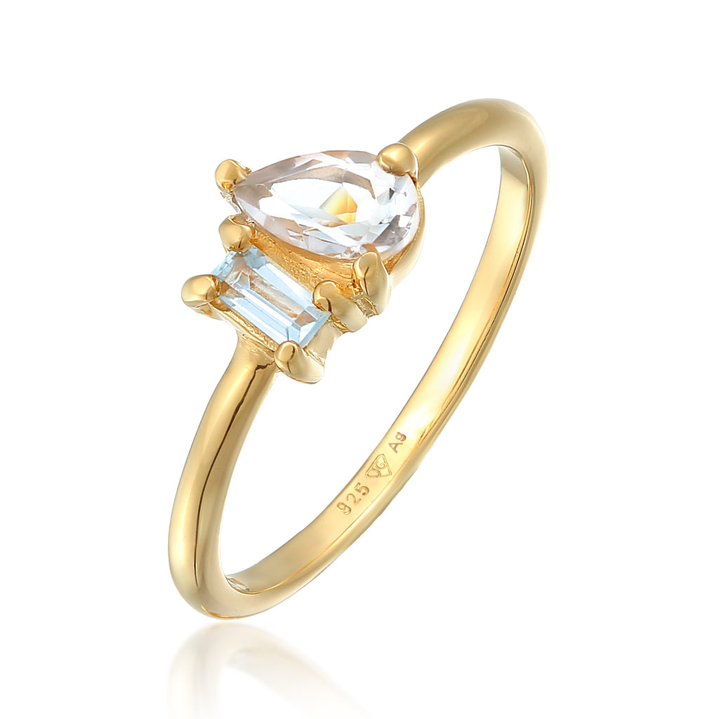 Gold - Elli PREMIUM | Ring Tropfen | Topas Edelstein (Weiß) | 925 Sterling Silber vergoldet