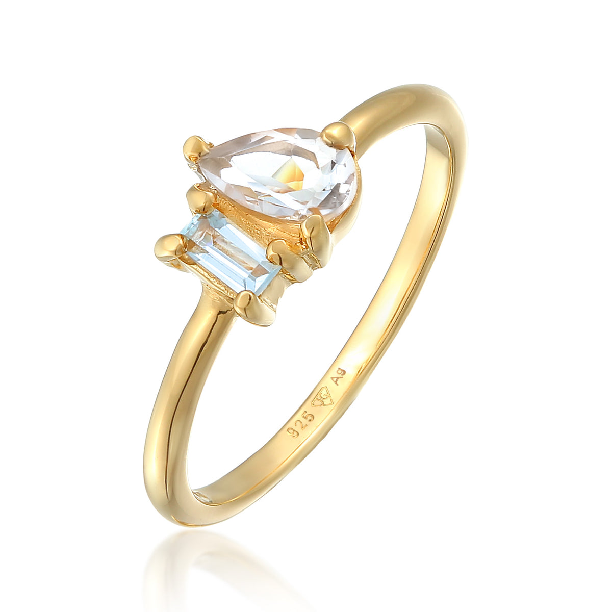 Gold - Elli PREMIUM | Ring Tropfen | Topas Edelstein (Weiß) | 925 Sterling Silber vergoldet