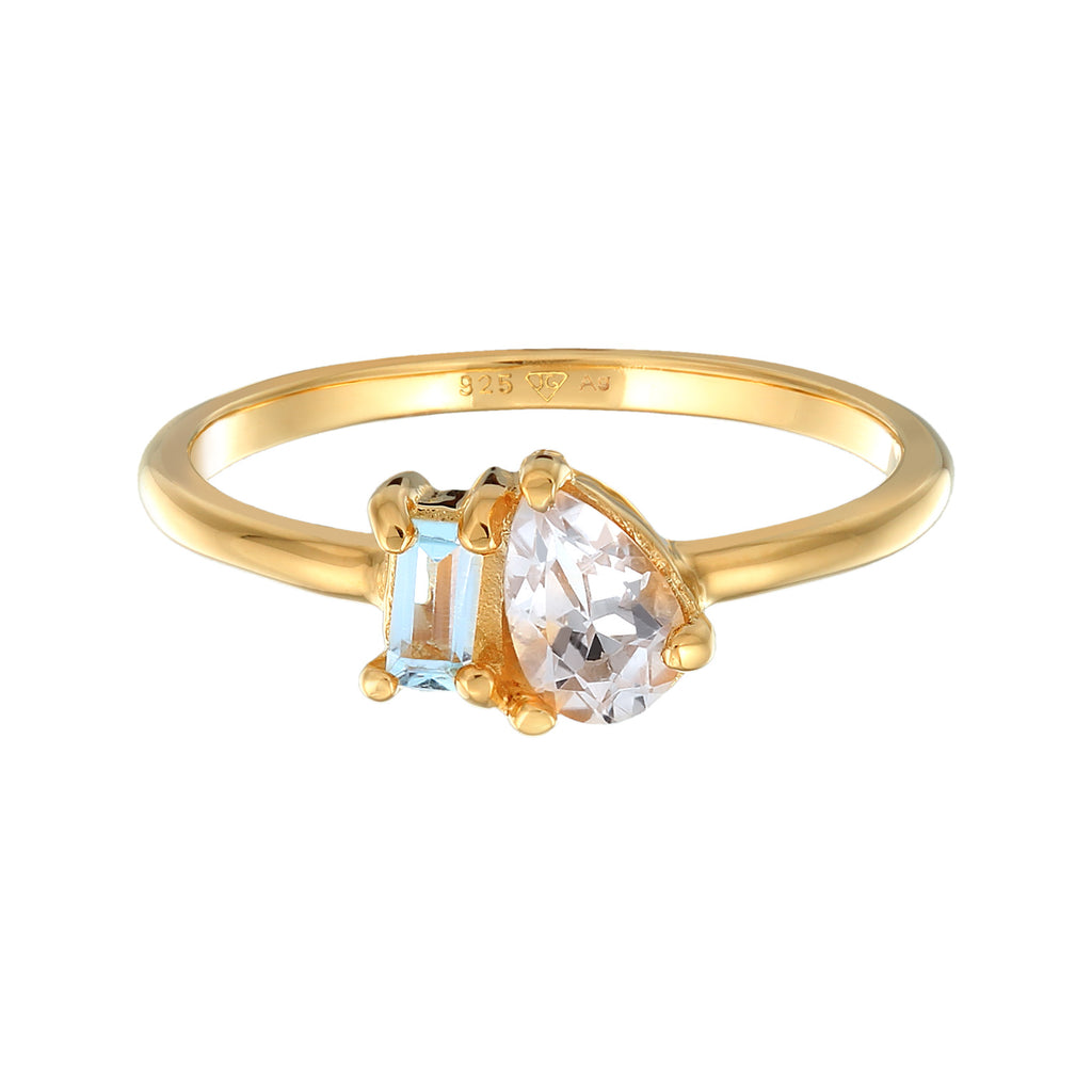 Gold - Elli PREMIUM | Ring Tropfen | Topas Edelstein (Weiß) | 925 Sterling Silber vergoldet