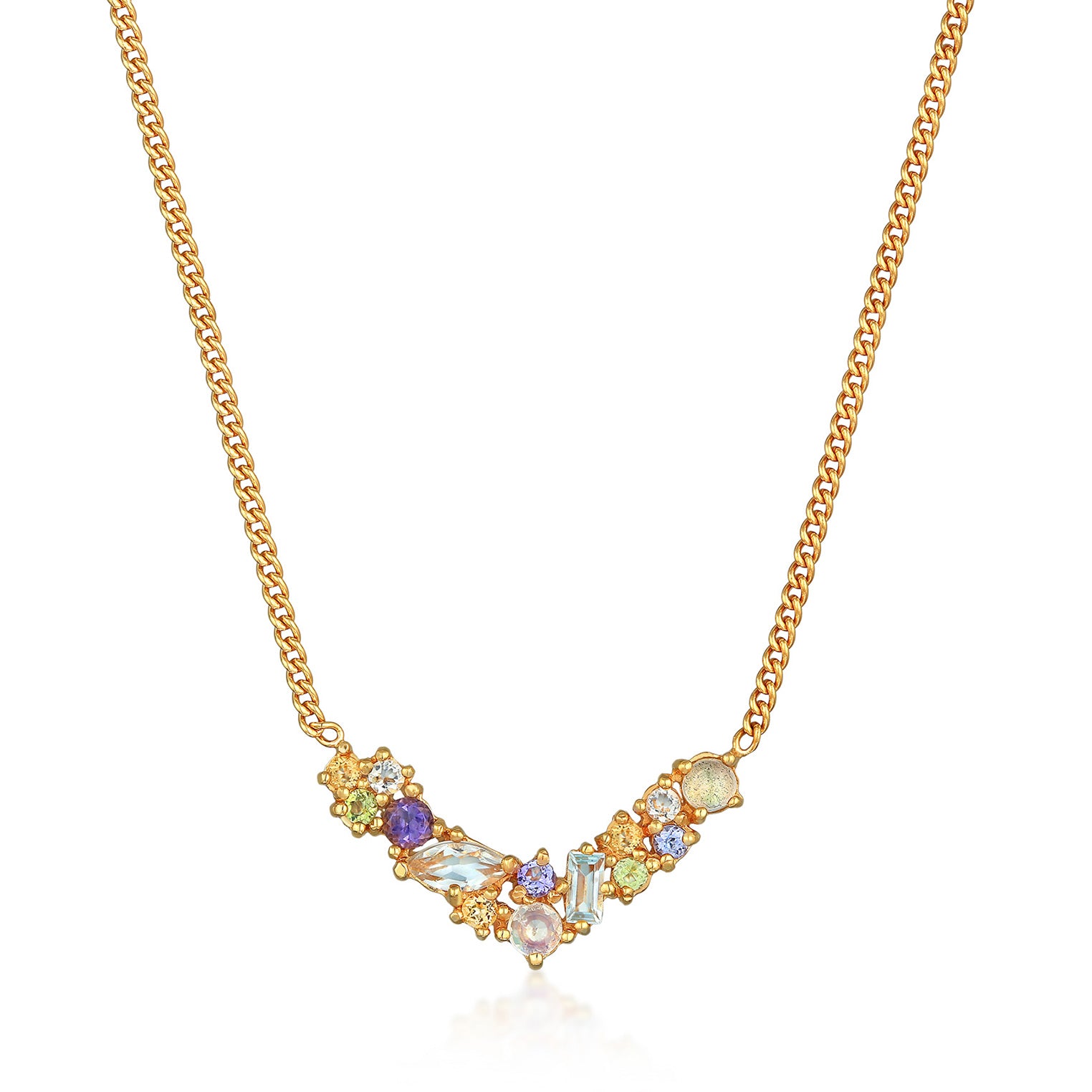 Gold - Elli PREMIUM | Halskette V-Form | Onyx, Mondstein, Topas (Bunt) | 925er Sterling Silber vergoldet