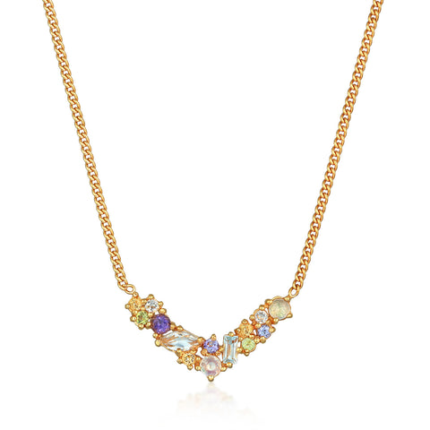 Gold - Elli PREMIUM | Halskette V-Form | Onyx, Mondstein, Topas (Bunt) | 925er Sterling Silber vergoldet