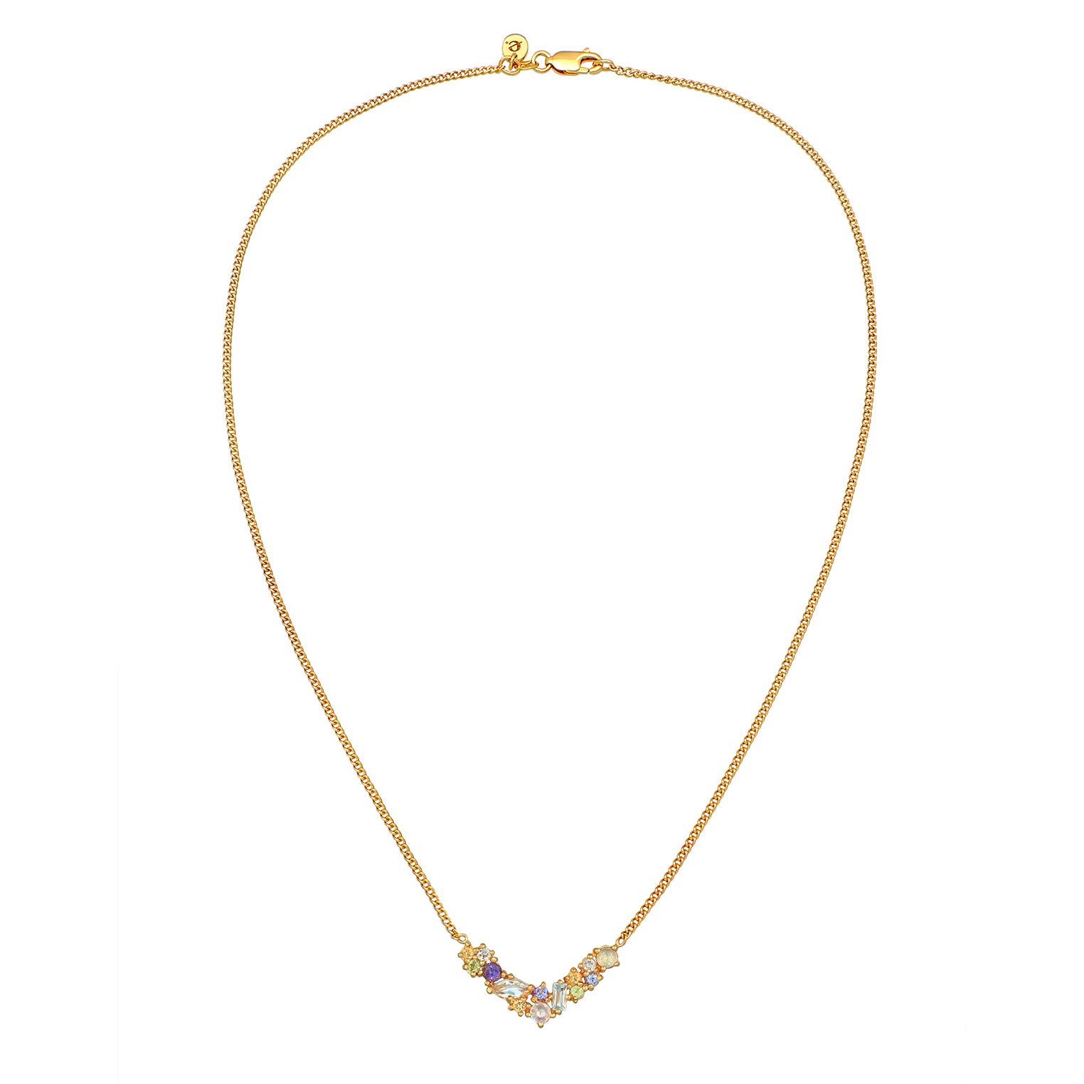 Gold - Elli PREMIUM | Halskette V-Form | Onyx, Mondstein, Topas (Bunt) | 925er Sterling Silber vergoldet