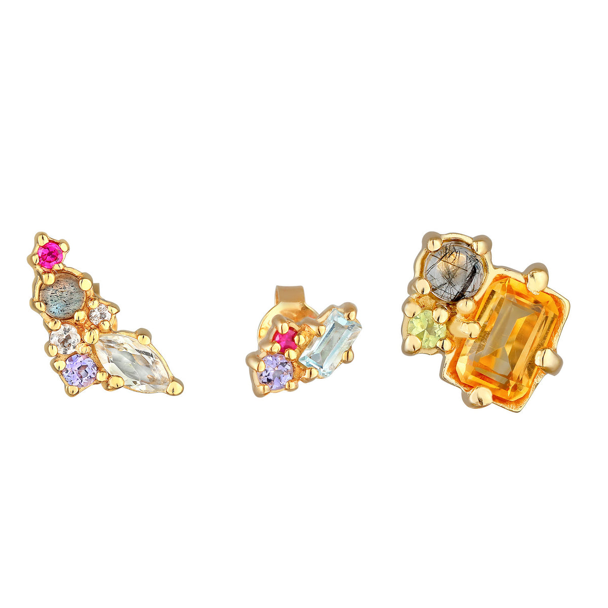 Gold - Elli PREMIUM | Ohrstecker Set | Labradorit, Topas, Mondstein (Bunt) | 925er Sterling Silber vergoldet