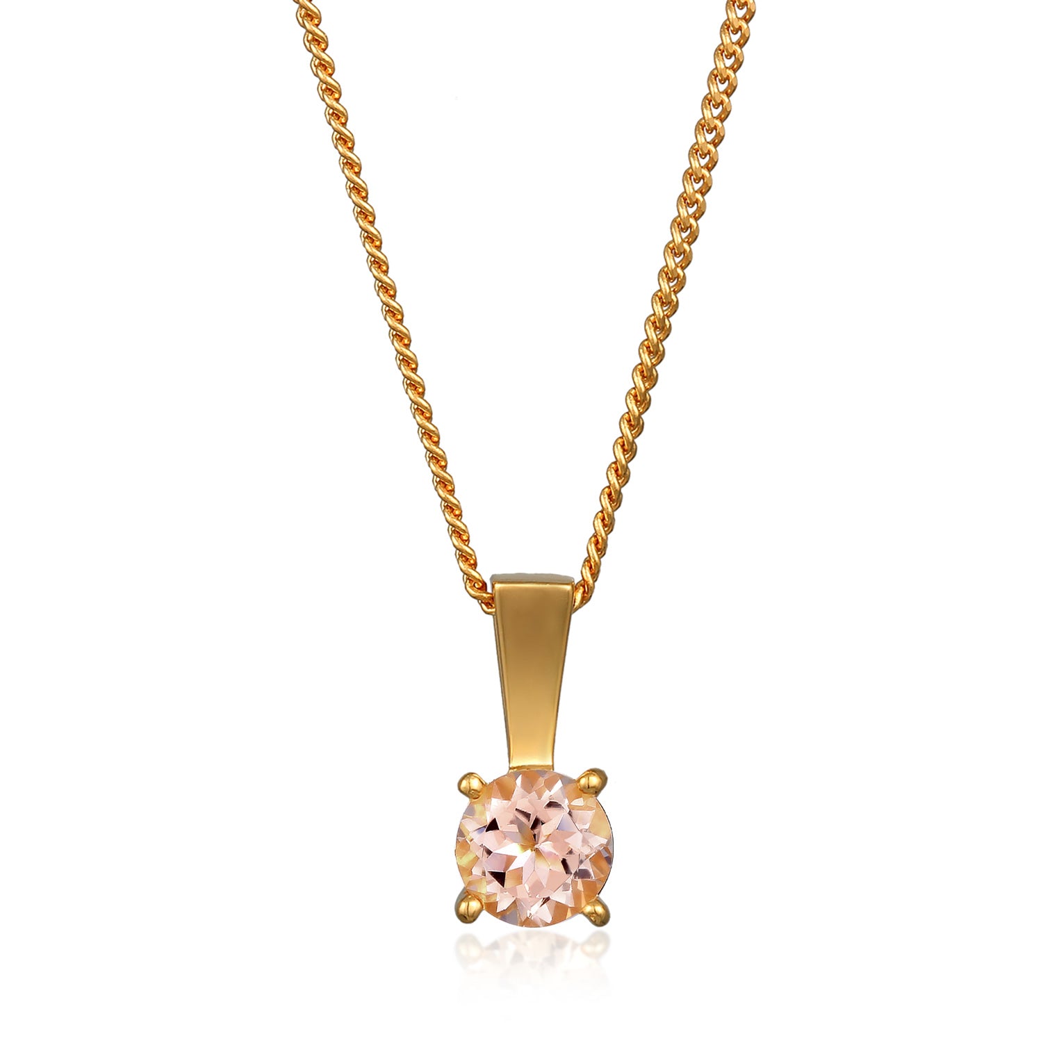 Gold - Elli PREMIUM | Halskette Solitär | Morganit Edelstein (Rosa) | 925er Sterling Silber