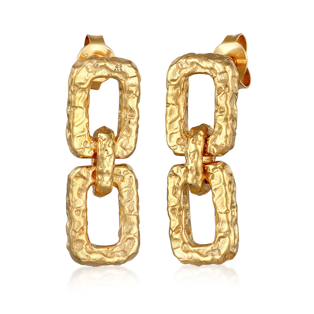 Gold - Elli | Ohrhänger Rechteck Organic | 925er Sterling Silber vergoldet