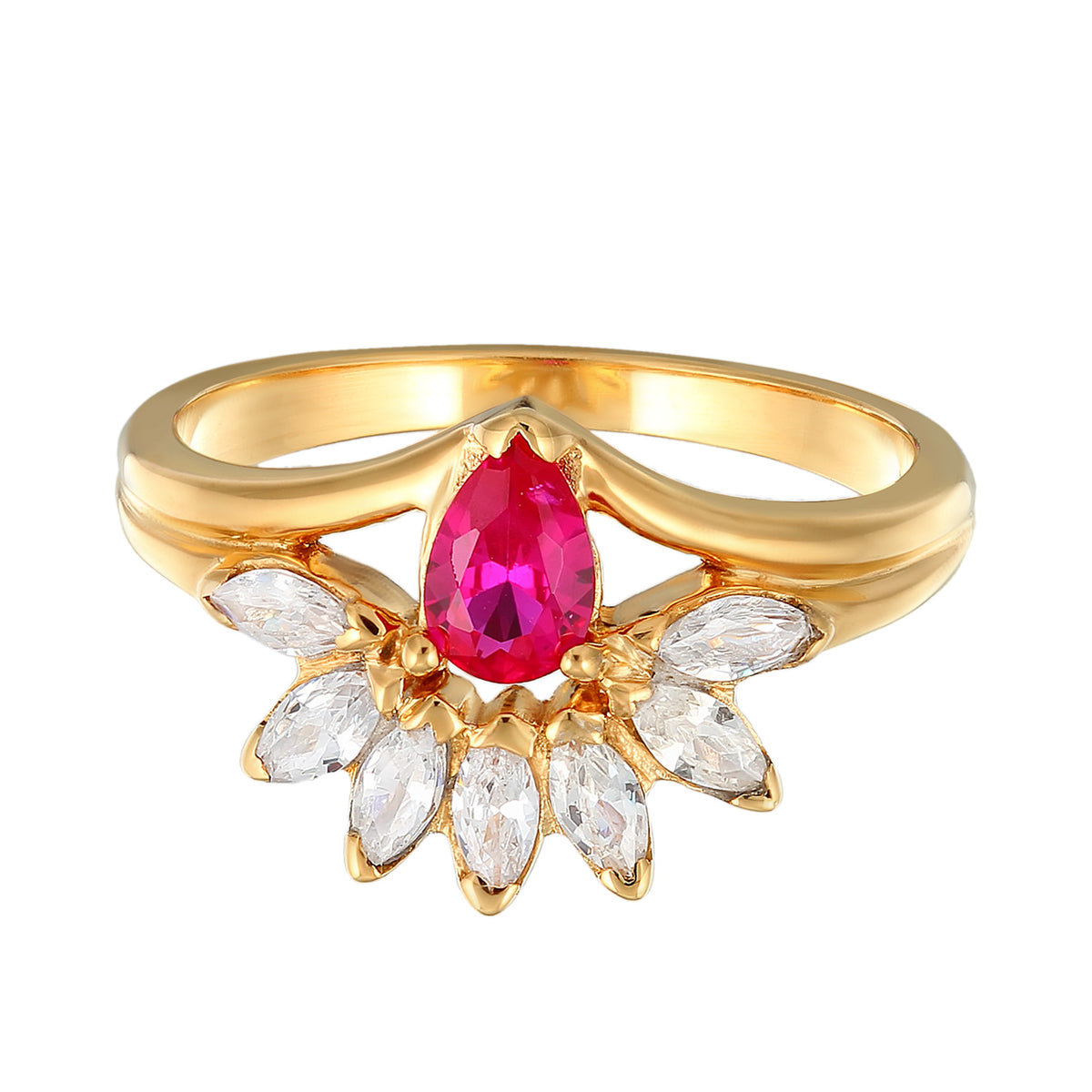 Gold - Elli | Ring Glamourös | Zirkonia, synth. Rubin (Weiß, Pink) | 925er Sterling Silber vergoldet