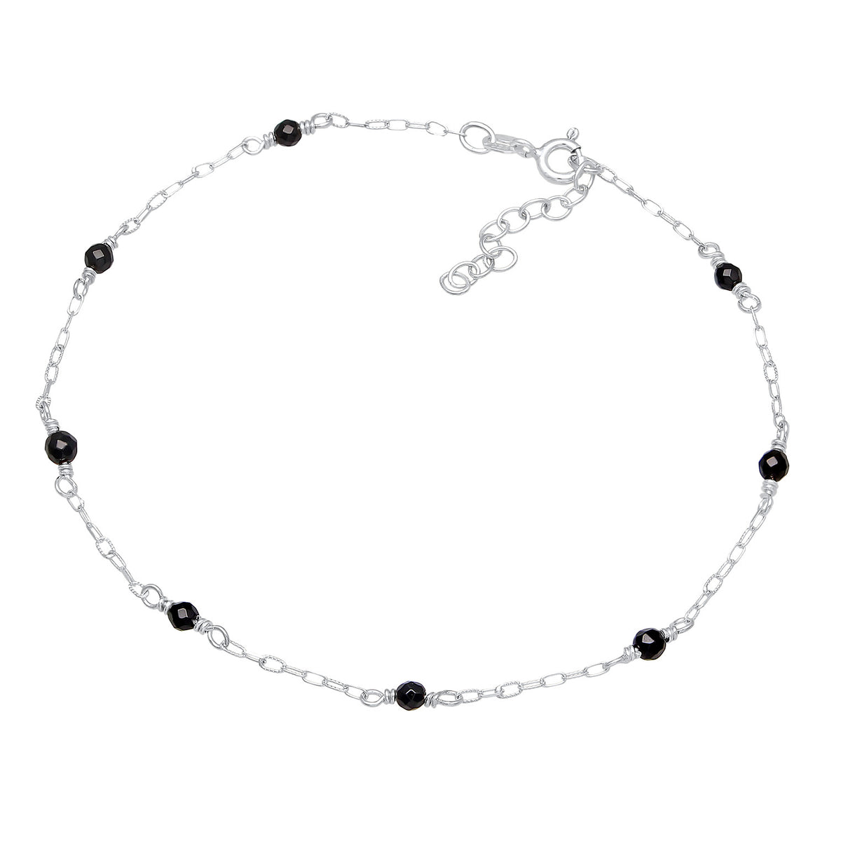 Silber - Elli | Fußkettchen Beads | Onyx Perlen (Schwarz) | 925er Sterling Silber