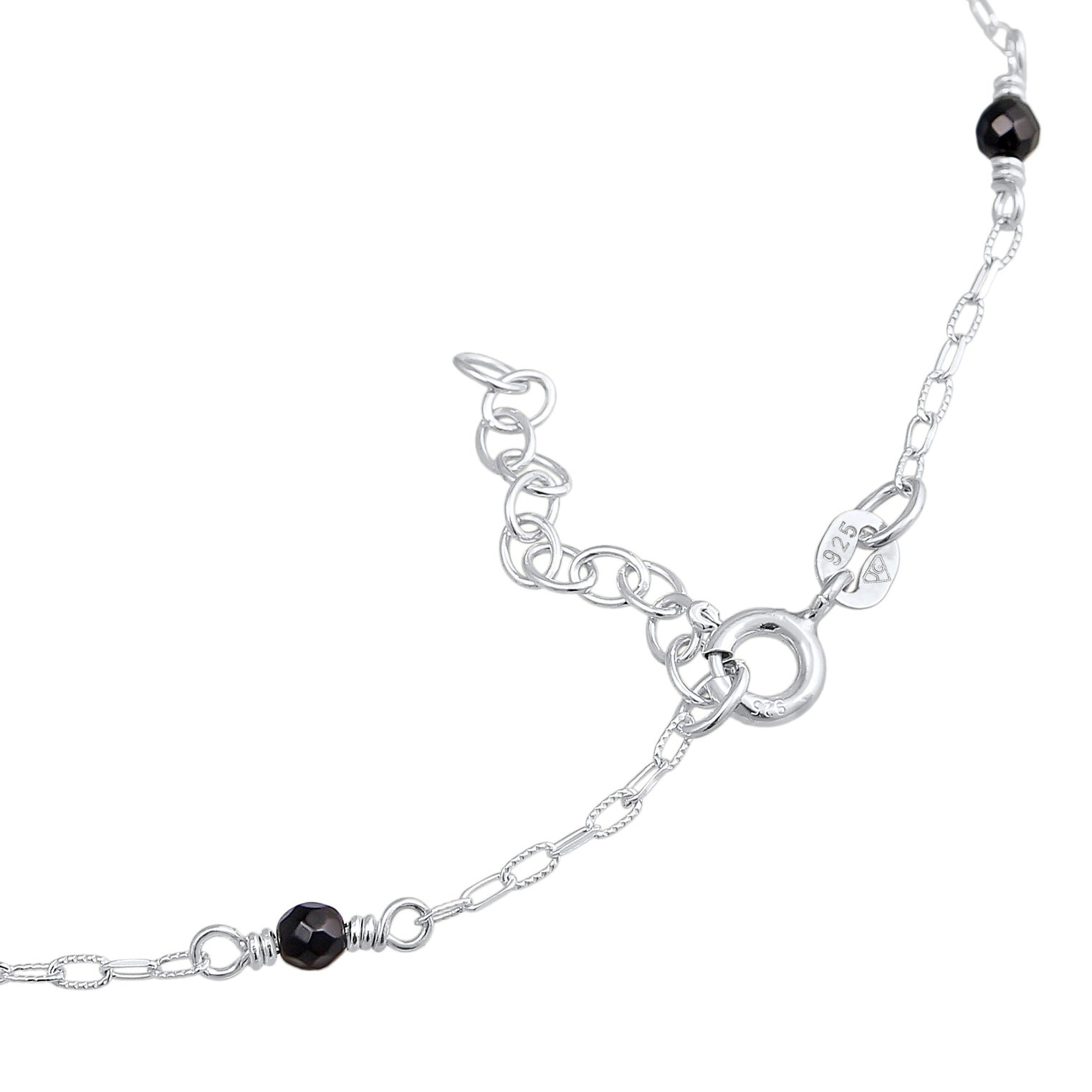 Silber - Elli | Fußkettchen Beads | Onyx Perlen (Schwarz) | 925er Sterling Silber