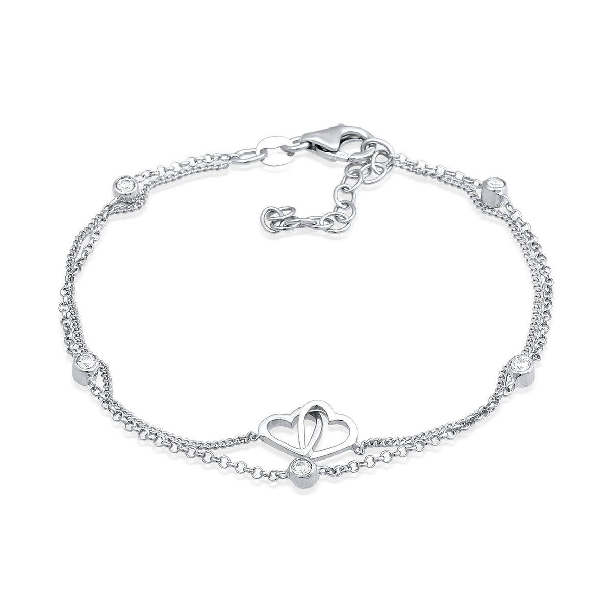 Silber - Elli | Layer-Armband Herz | Zirkonia (Weiß) | 925er Sterling Silber