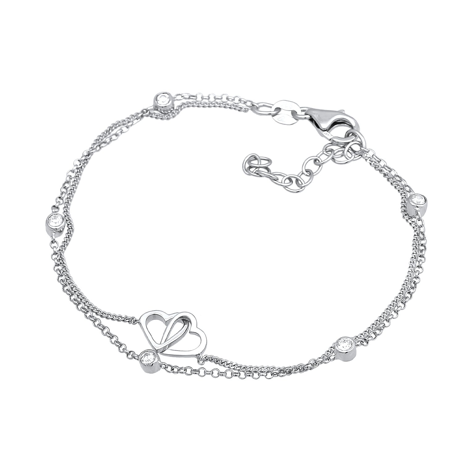 Silber - Elli | Layer-Armband Herz | Zirkonia (Weiß) | 925er Sterling Silber