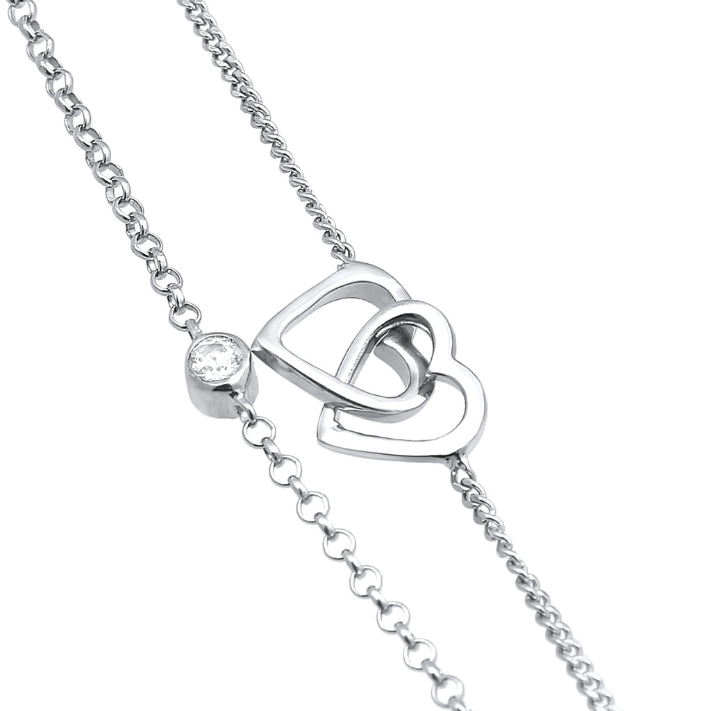 Silber - Elli | Layer-Armband Herz | Zirkonia (Weiß) | 925er Sterling Silber