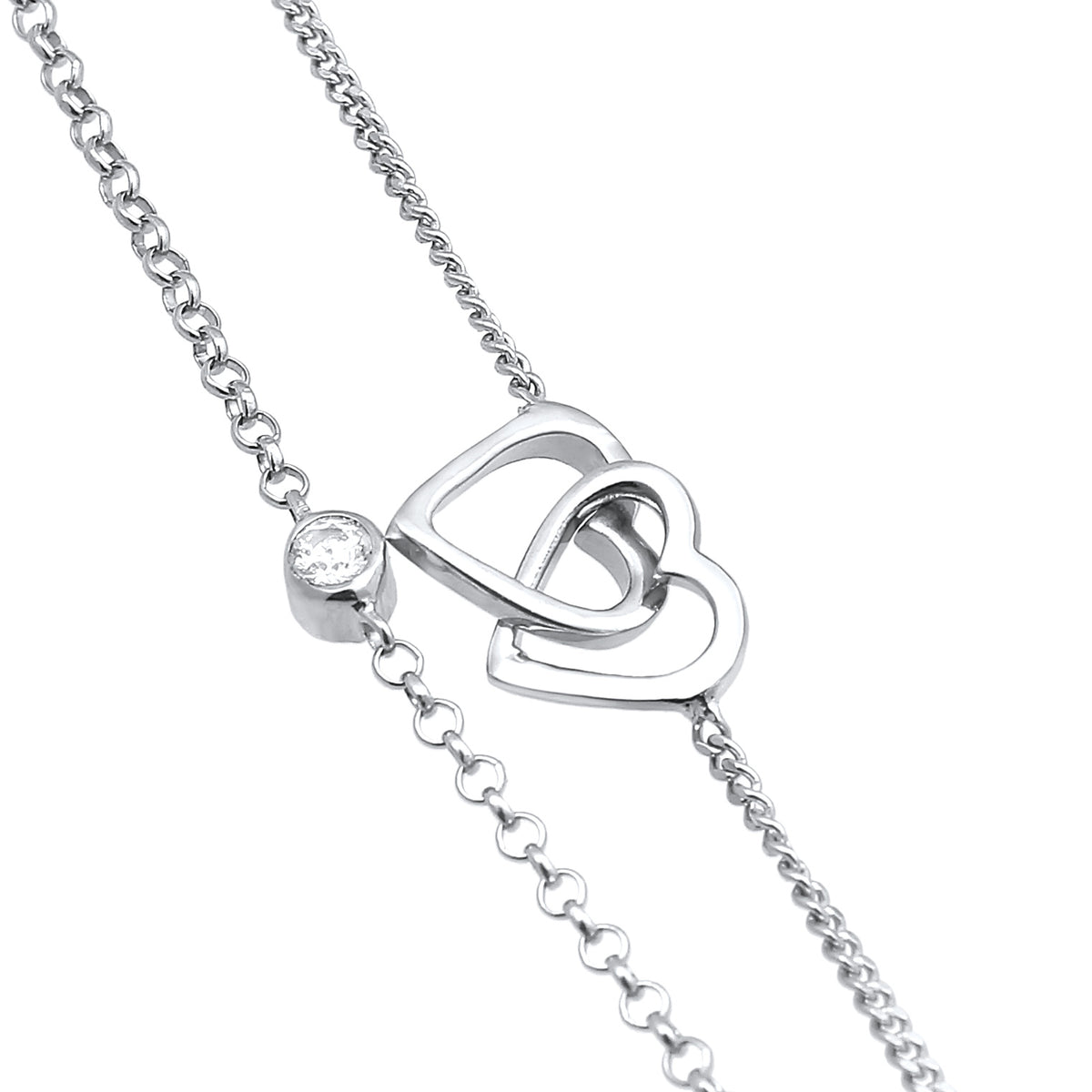 Silber - Elli | Layer-Armband Herz | Zirkonia (Weiß) | 925er Sterling Silber
