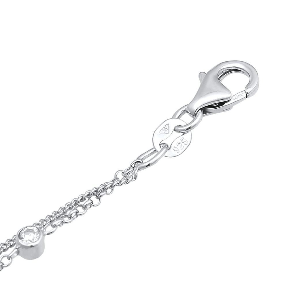 Silber - Elli | Layer-Armband Herz | Zirkonia (Weiß) | 925er Sterling Silber