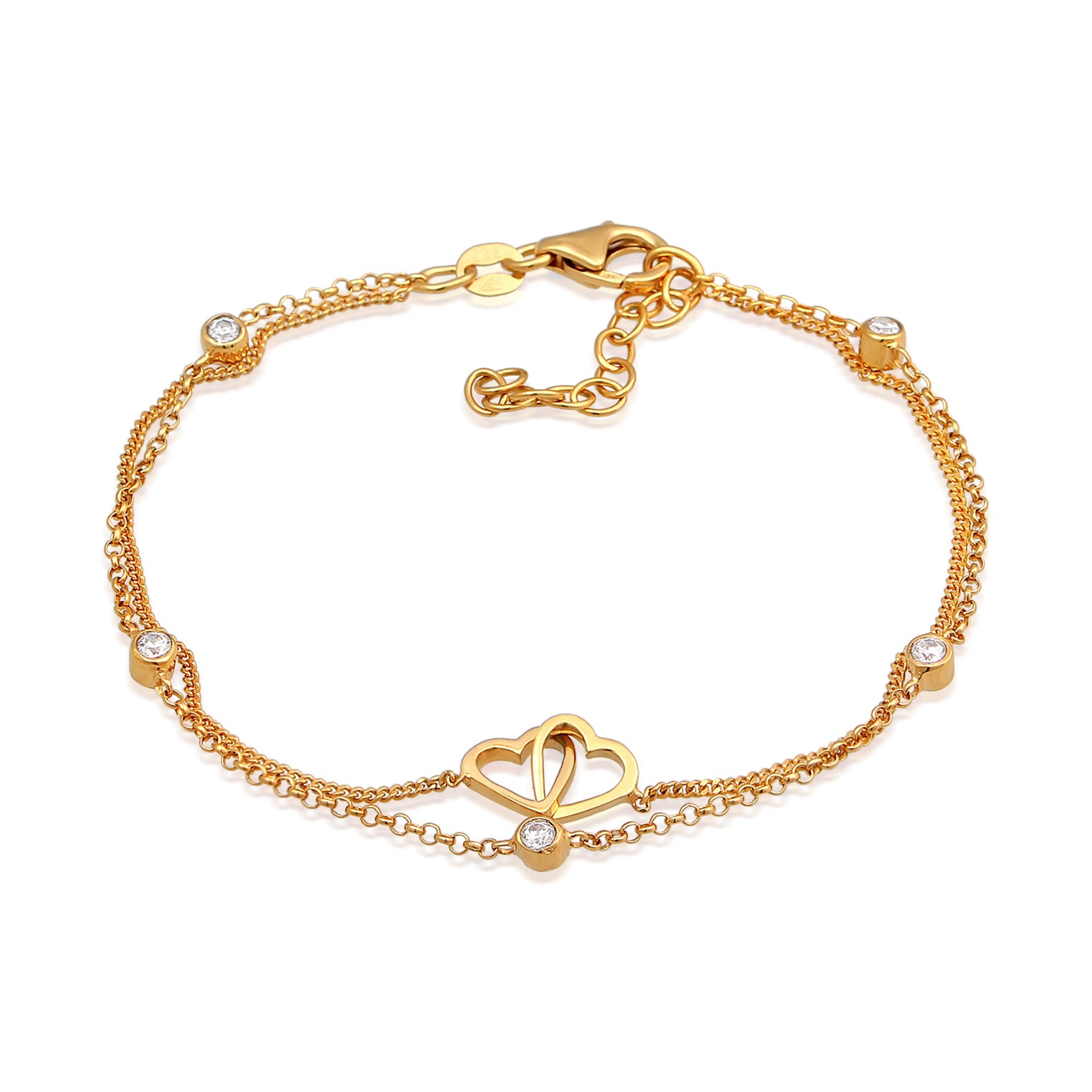 Gold - Elli | Layer-Armband Herz | Zirkonia (Weiß) | 925er Sterling Silber vergoldet