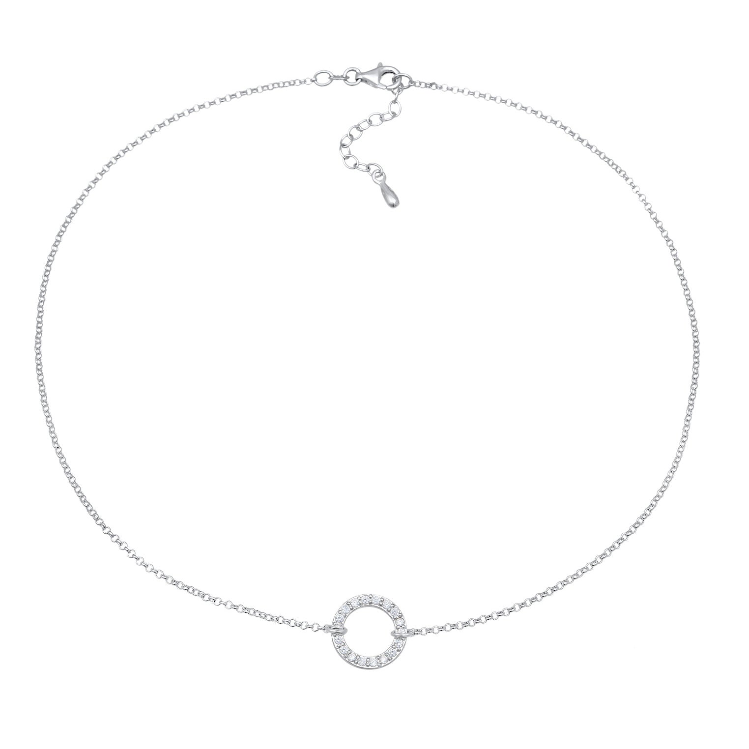 Silber - Elli | Choker Kreis Geo | Zirkonia Kristalle (Weiß) | 925er Sterling Silber
