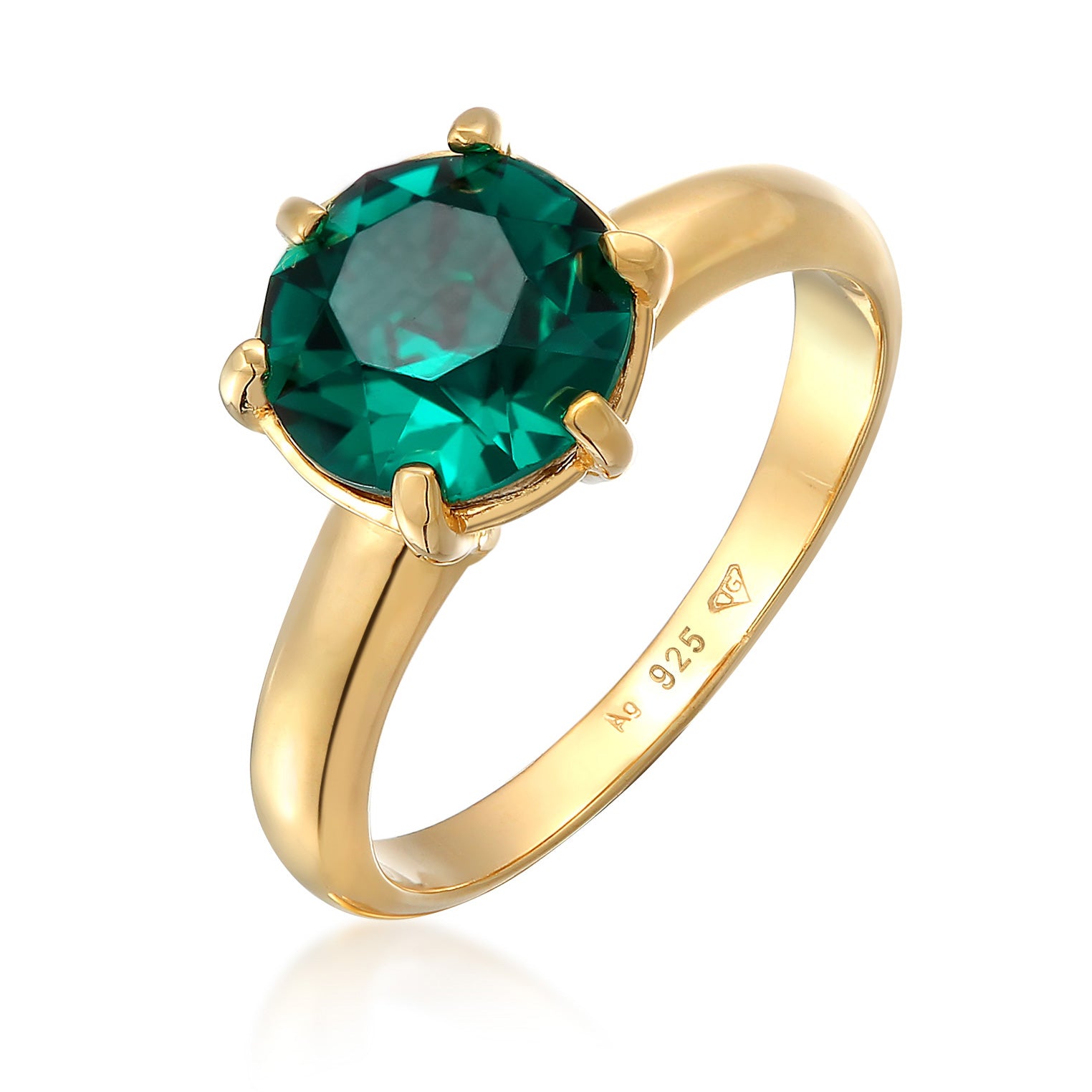 Gold - Elli | Solitär-Ring Elegant | Mit Kristallen von Swarovski® (Grün) | 925er Sterling Silber vergoldet