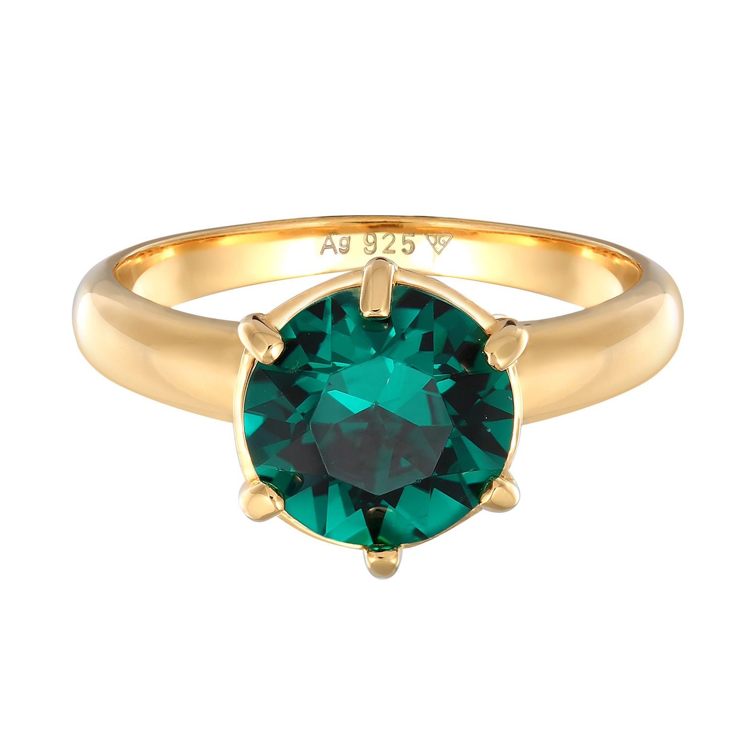 Gold - Elli | Solitär-Ring Elegant | Kristall (Grün) | 925er Sterling Silber vergoldet