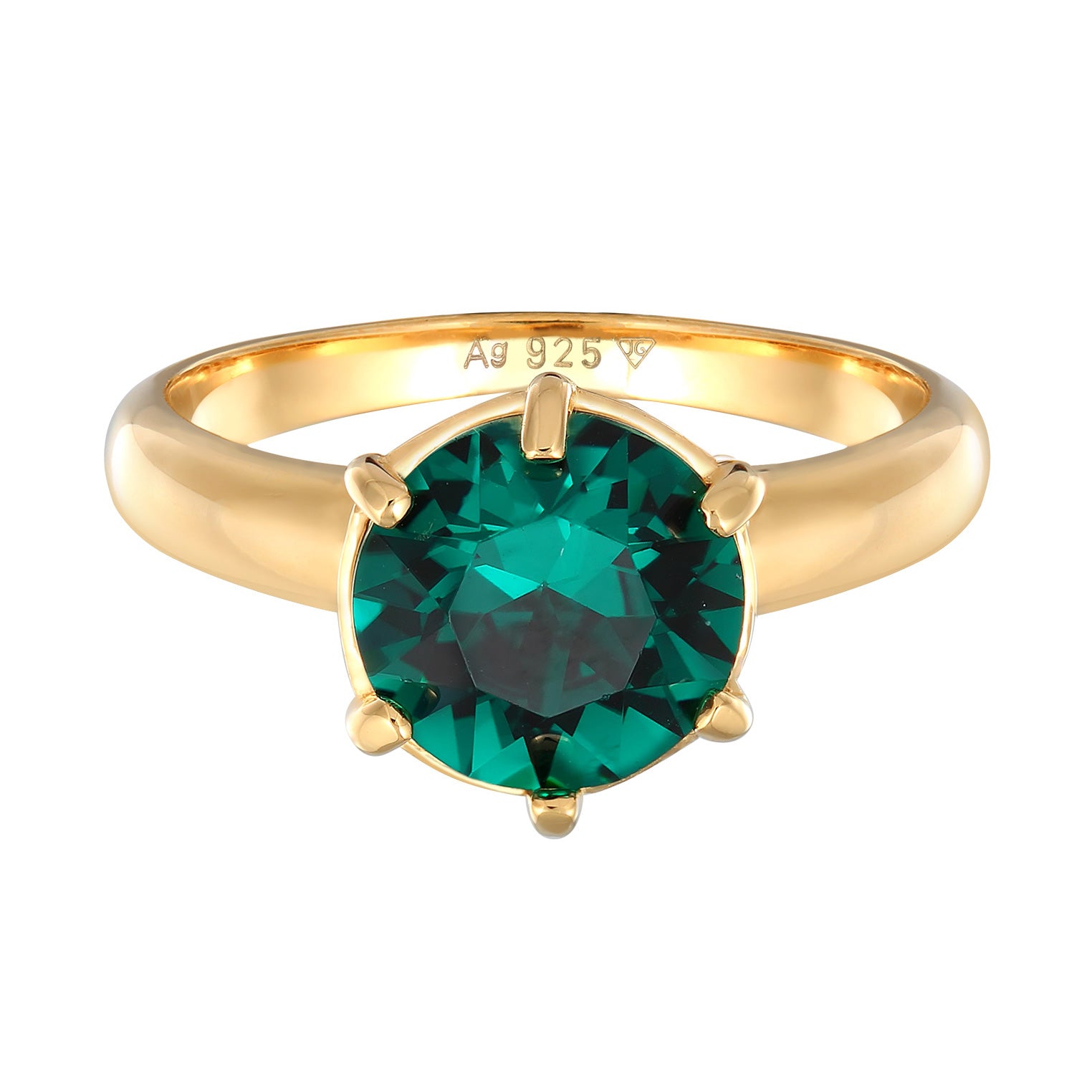 Gold - Elli | Solitär-Ring Elegant | Mit Kristallen von Swarovski® (Grün) | 925er Sterling Silber vergoldet