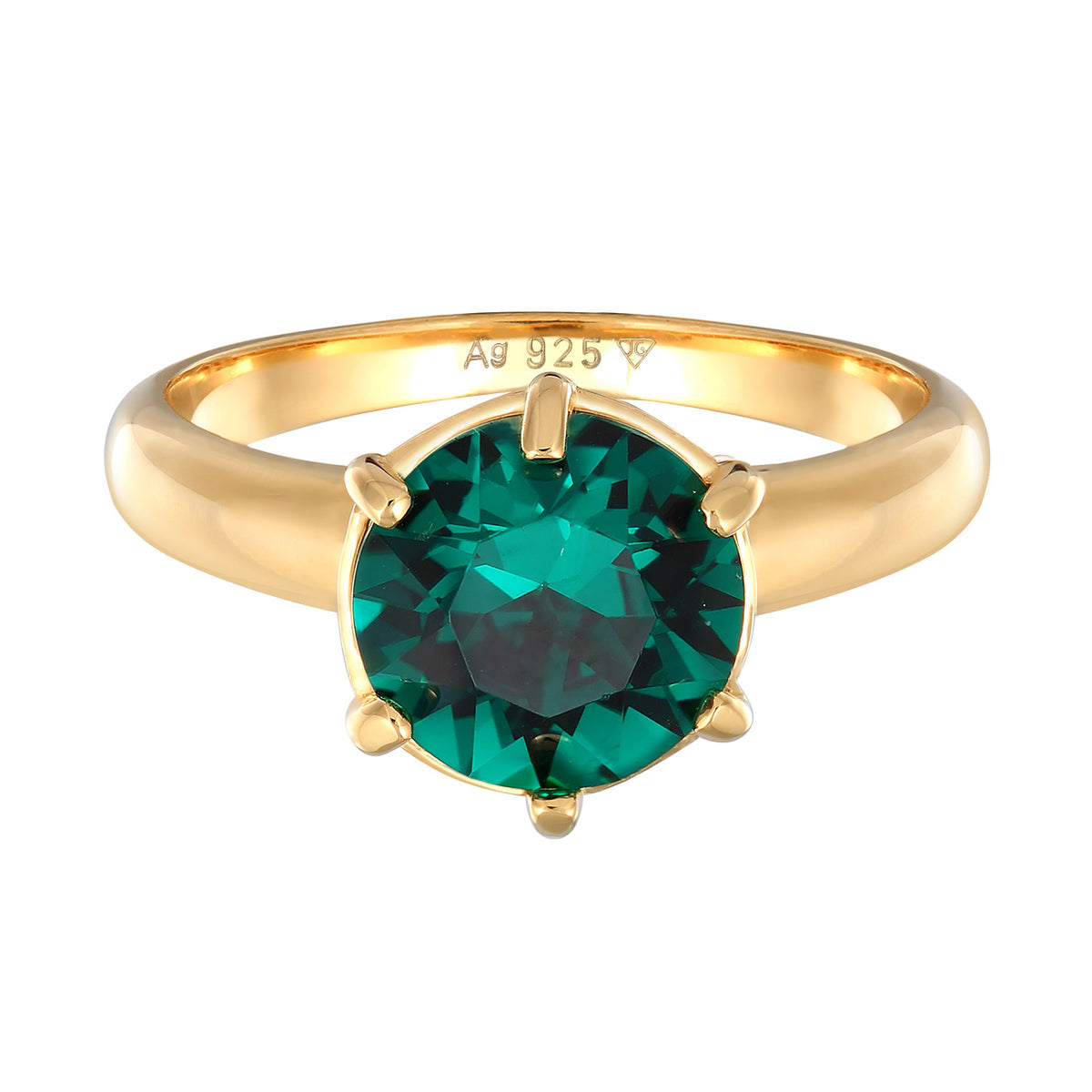 Gold - Elli | Solitär-Ring Elegant | Mit Kristallen von Swarovski® (Grün) | 925er Sterling Silber vergoldet