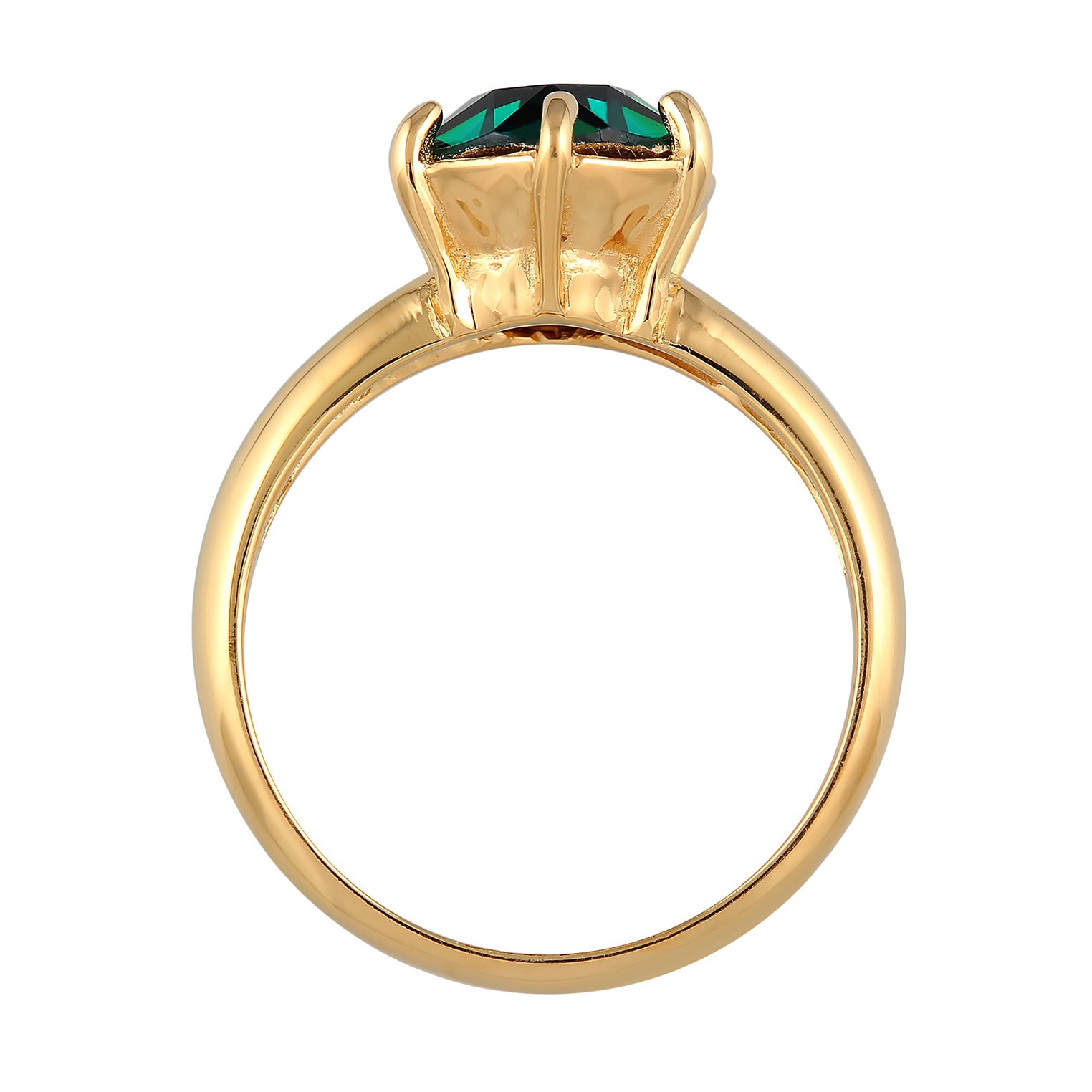Gold - Elli | Solitär-Ring Elegant | Kristall (Grün) | 925er Sterling Silber vergoldet
