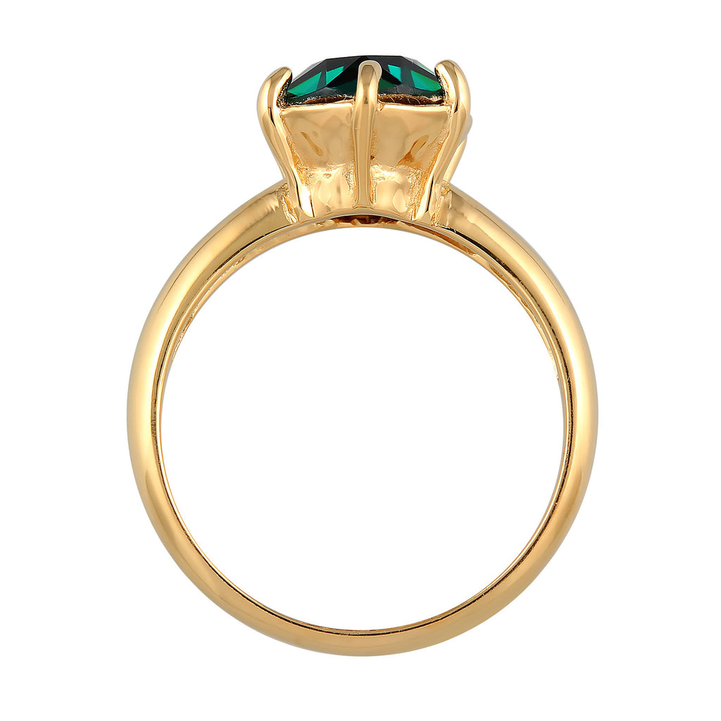 Gold - Elli | Solitär-Ring Elegant | Mit Kristallen von Swarovski® (Grün) | 925er Sterling Silber vergoldet