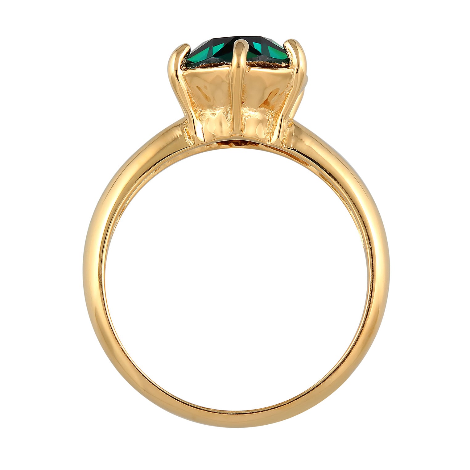 Gold - Elli | Solitär-Ring Elegant | Mit Kristallen von Swarovski® (Grün) | 925er Sterling Silber vergoldet