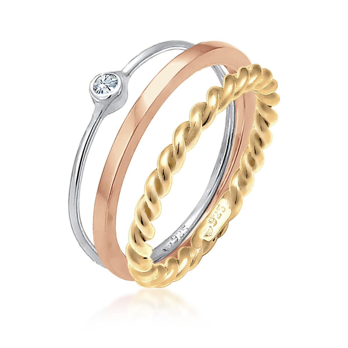 Zweifarbig - Elli | Solitär-Ring Set| Mit Kristallen von Swarovski® (Weiß) | 925er Sterling Silber
