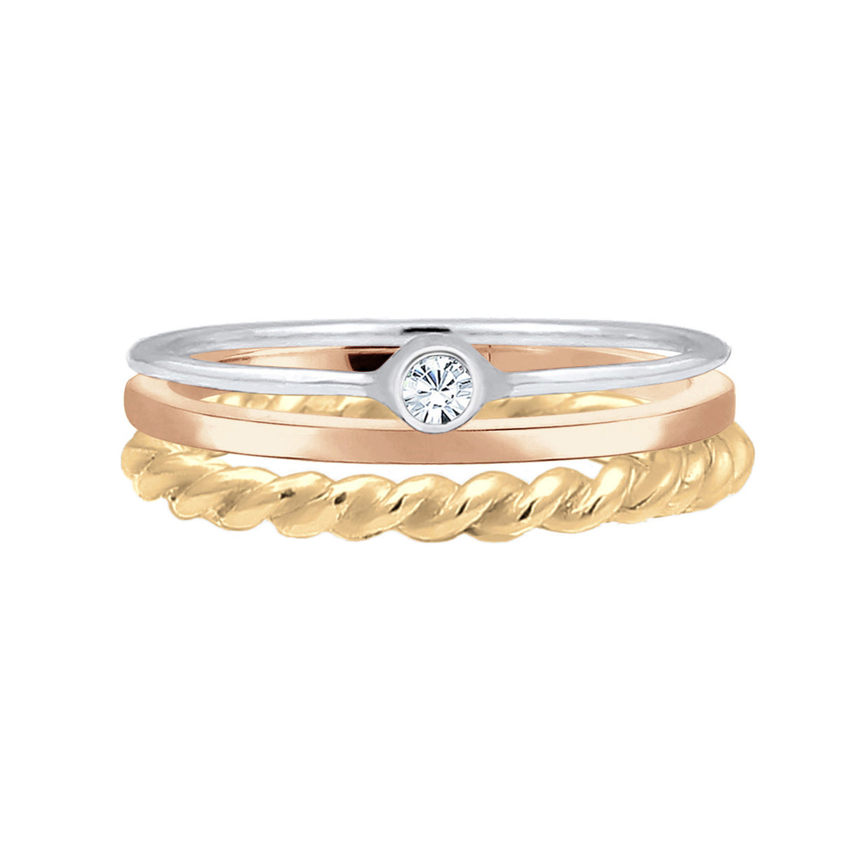 Zweifarbig - Elli | Solitär-Ring Set| Mit Kristallen von Swarovski® (Weiß) | 925er Sterling Silber