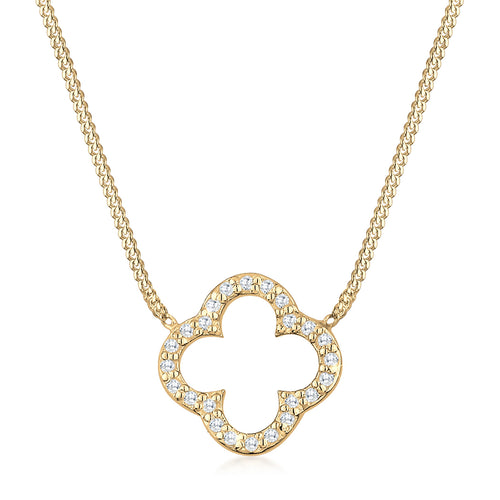 Gold - Elli | Halskette Kleeblatt | Zirkonia (Weiß) | 925er Sterling Silber vergoldet