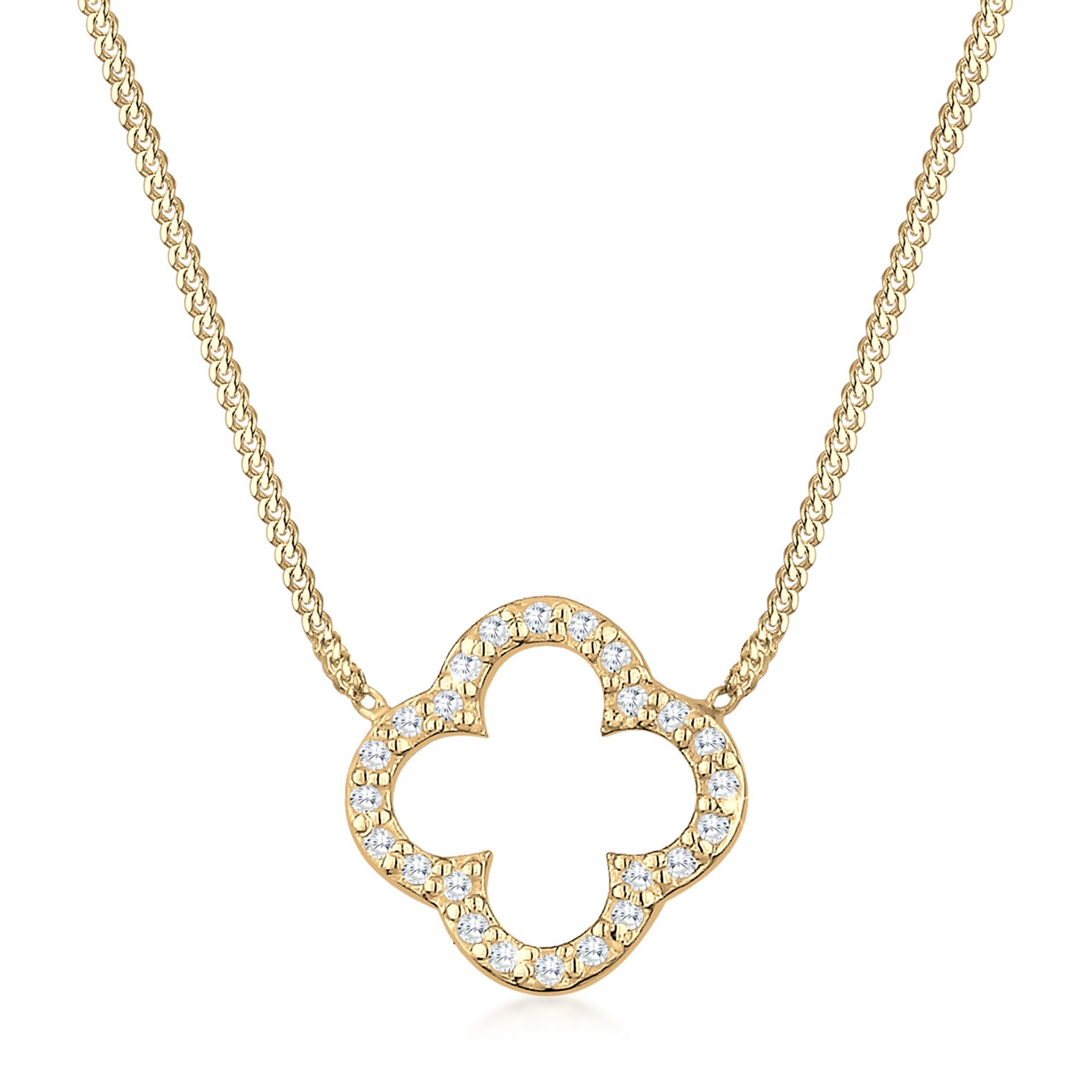Gold - Elli | Halskette Kleeblatt | Zirkonia (Weiß) | 925er Sterling Silber vergoldet