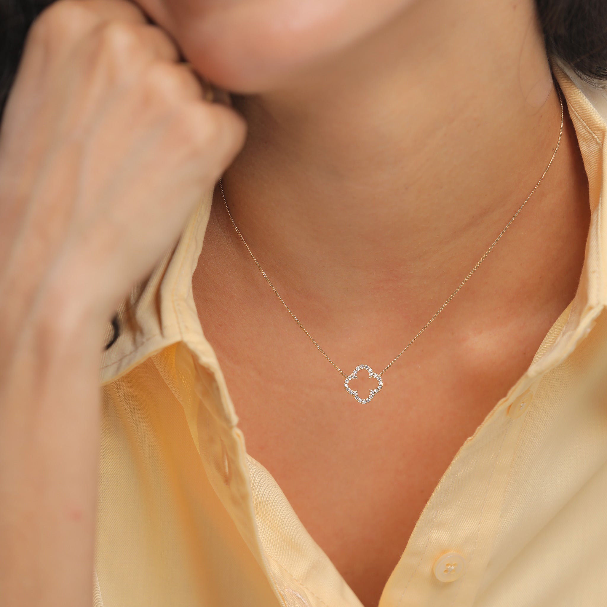 Gold - Elli | Halskette Kleeblatt | Zirkonia (Weiß) | 925er Sterling Silber vergoldet