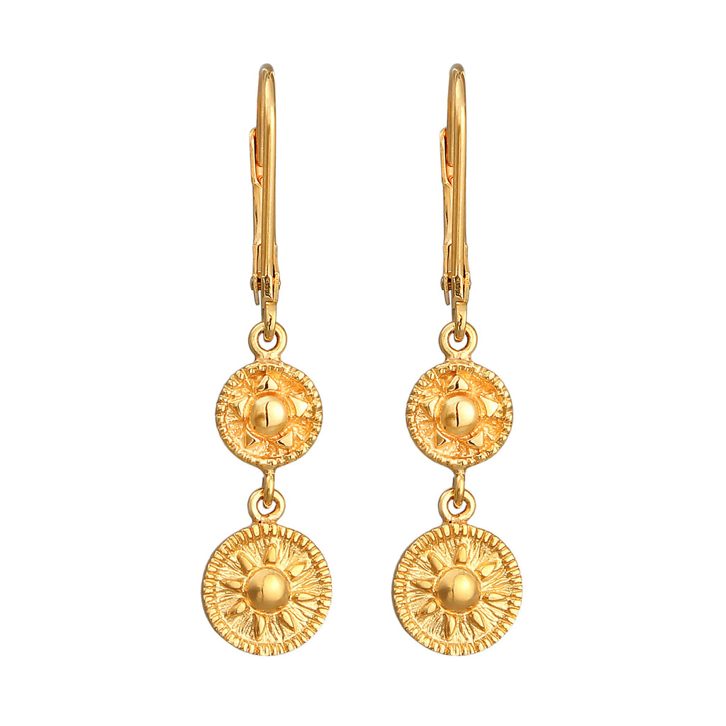 Gold - Elli | Ohrhänger Münze Sonne | 925er Sterling Silber vergoldet