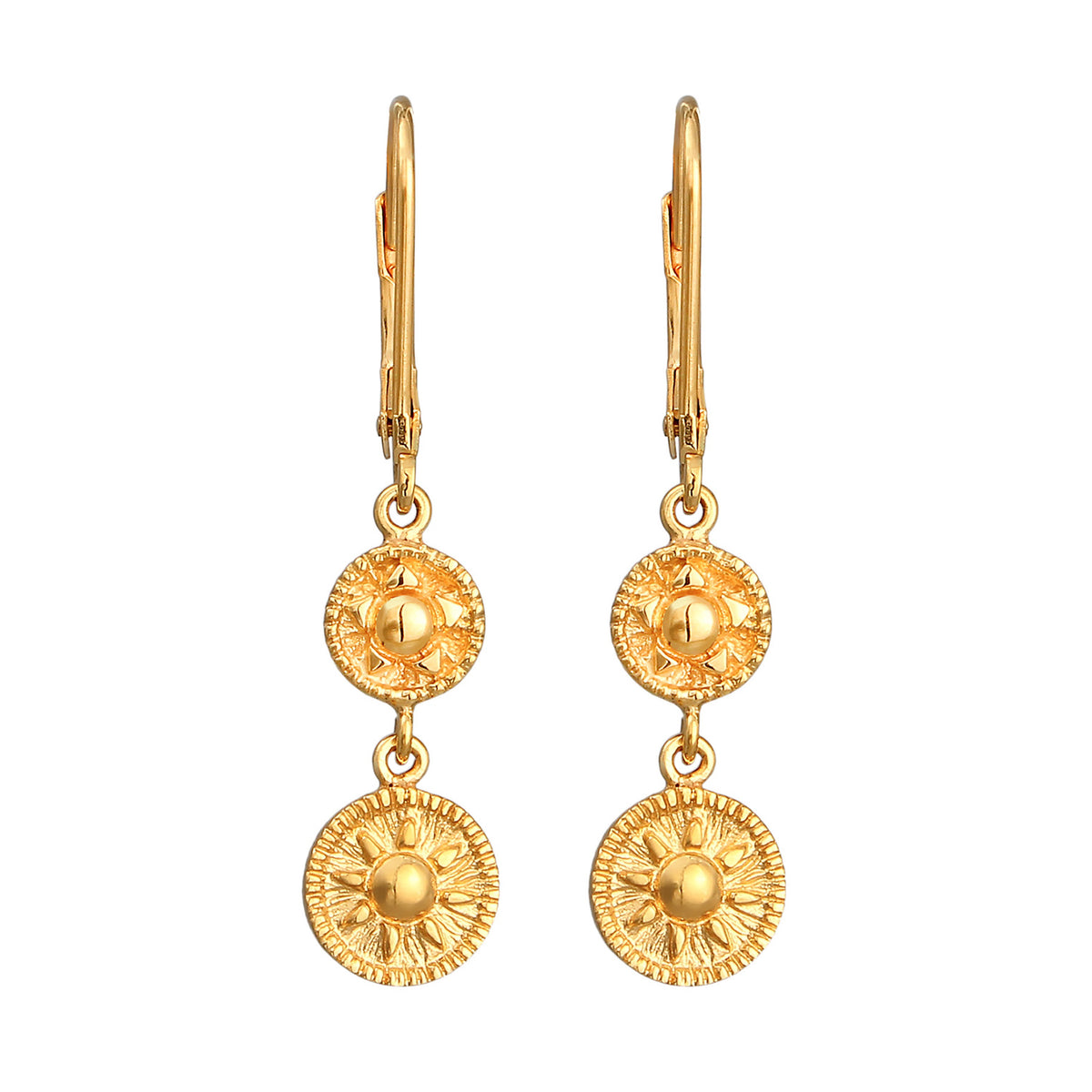 Gold - Elli | Ohrhänger Münze Sonne | 925er Sterling Silber vergoldet