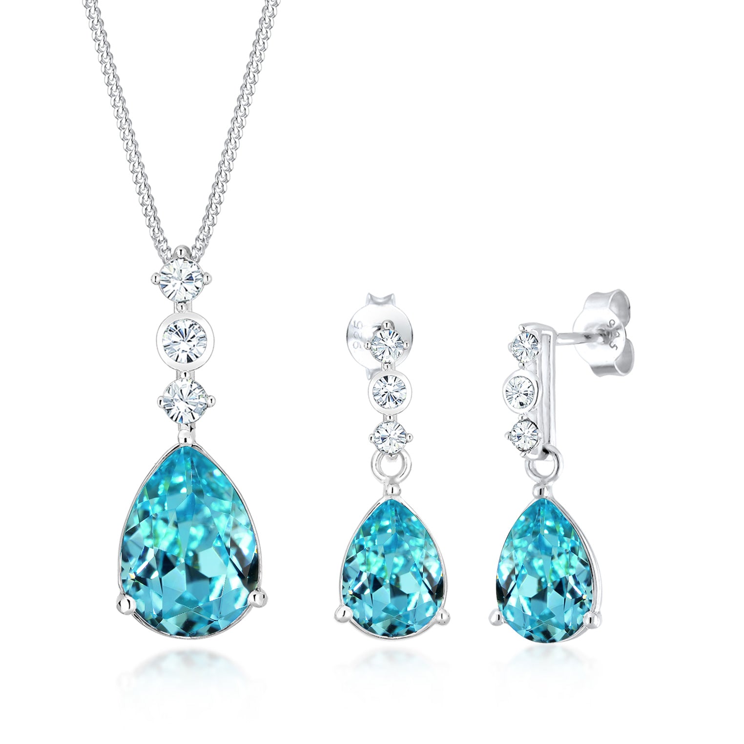 Blau - Elli PREMIUM | Schmuckset Tropfen | Mit Kristallen von Swarovski® (Blau) | 925 Sterling Silber