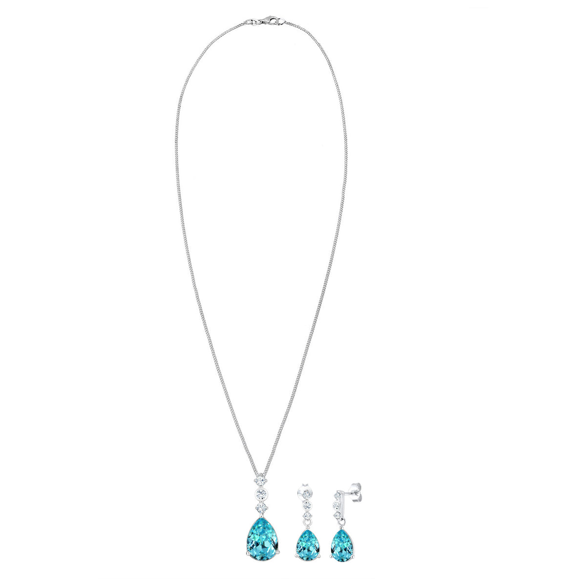 Blau - Elli PREMIUM | Schmuckset Tropfen | Mit Kristallen von Swarovski® (Blau) | 925 Sterling Silber